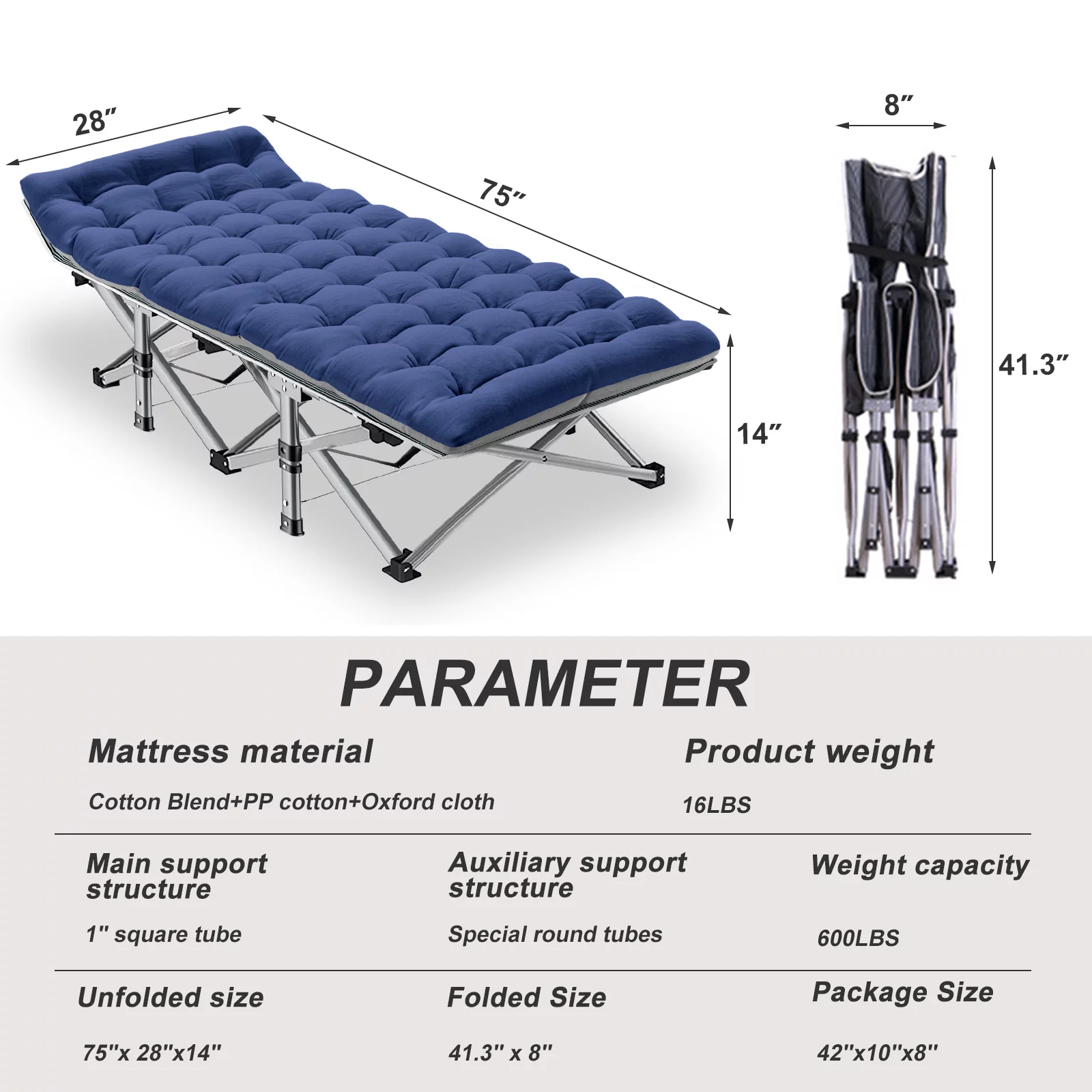 NAIZEA Portable Folding Cot for Adults, Rollaway Guest Bed Sleeping Cot with Mattress, Heavy Duty Outdoor Camping bed