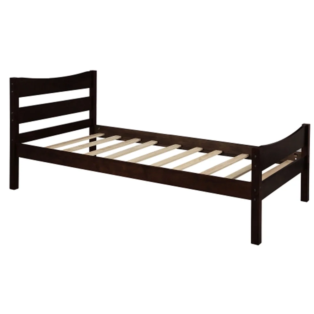 Twin Size Wood Platform Bed with Headboard and Wooden Slat Support - Espresso