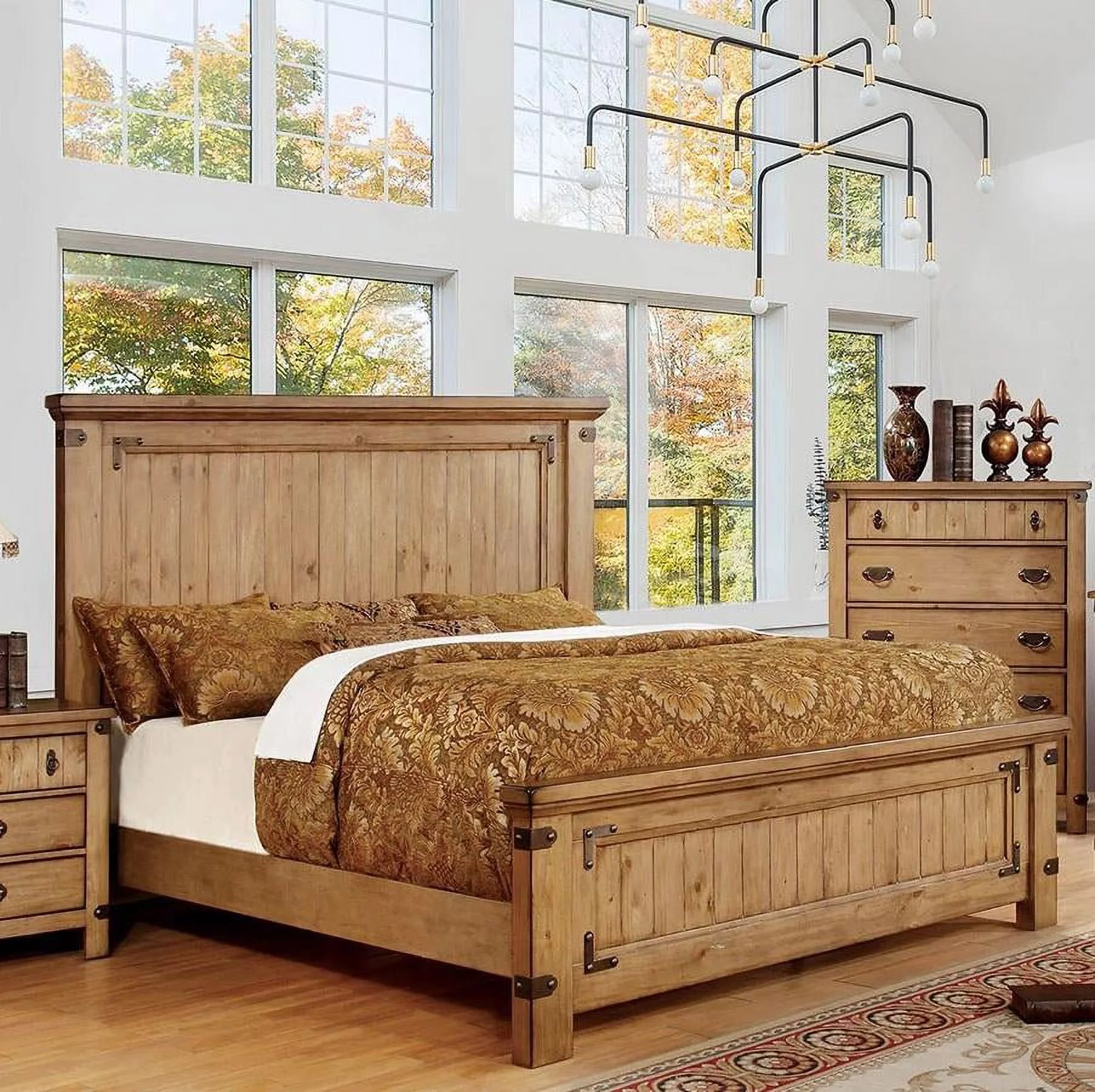 Cottage Weathered Elm Solid Wood Queen Bedroom Set 5pcs FOA CM7449-Q Pioneer