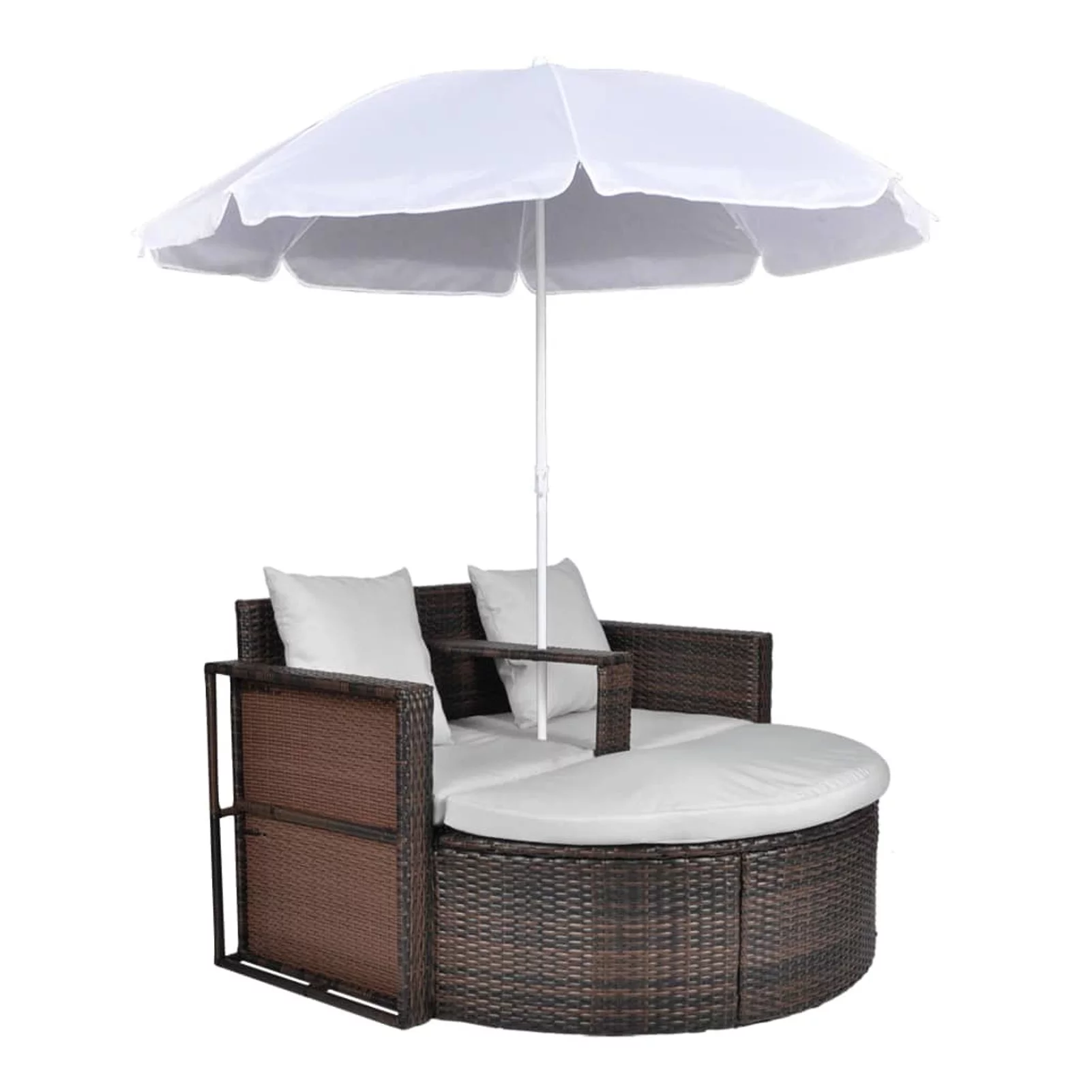 moobody Outdoor Lounge Bed with Parasol Poly Rattan Patio Sun Lounger Cushioned Sunbed for Balcony, Garden, Pool, Lawn, Backyard Furniture