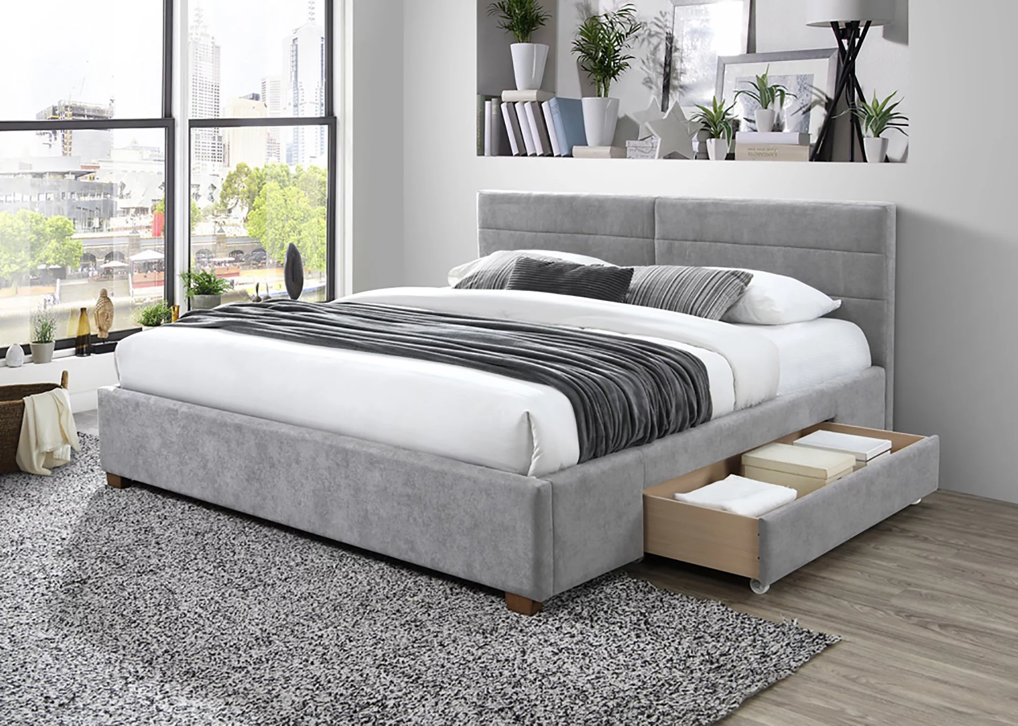 Nspire  78 in. Emilio Platform Bed with Drawers in Light Grey - King Size