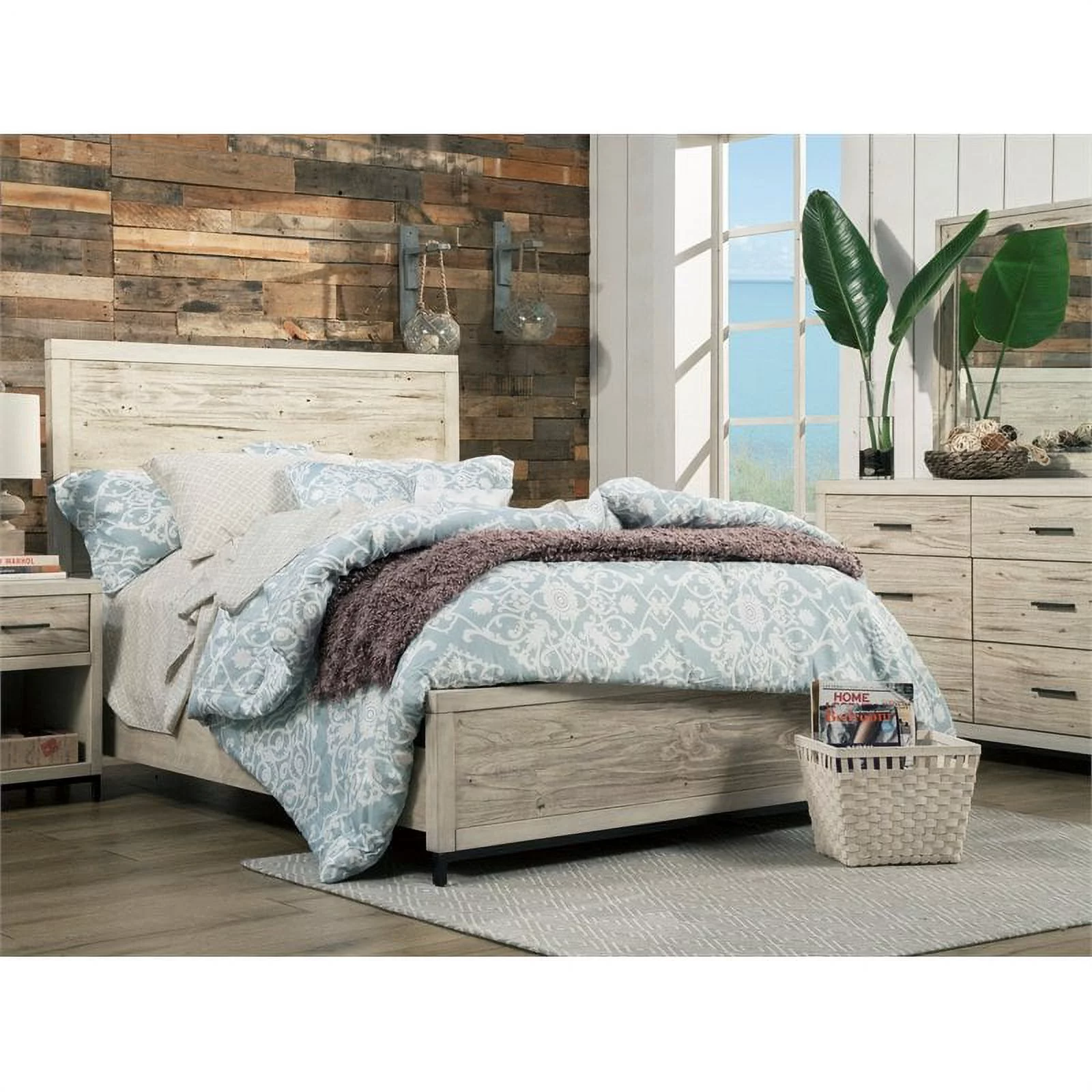 Origins by Alpine Malibu Full Wood Bed in Distressed White
