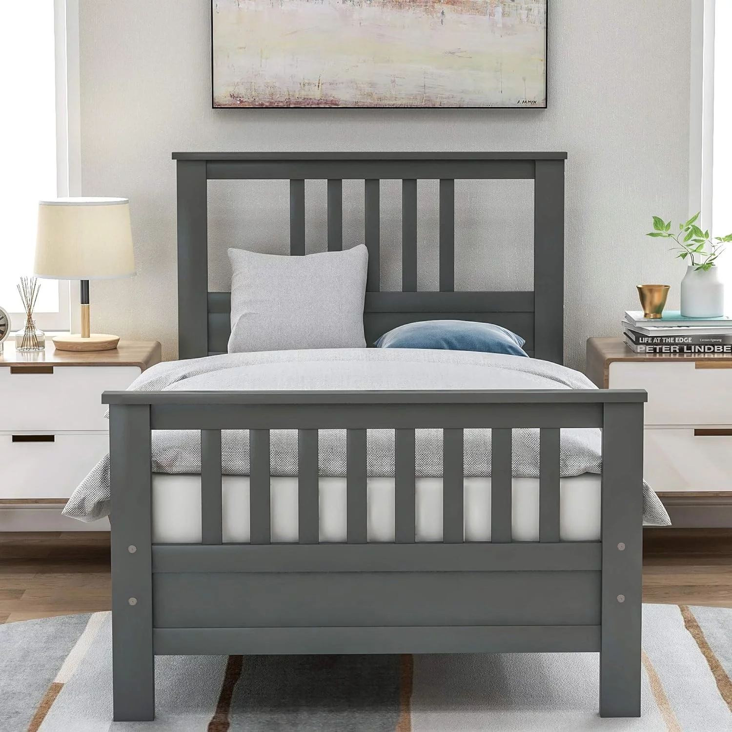 GREAT Platform Bed Frame With Headboard & Footboard And Wood Slat Support, Wood Bed Frame For Kids No Box Spring Needed, Gray