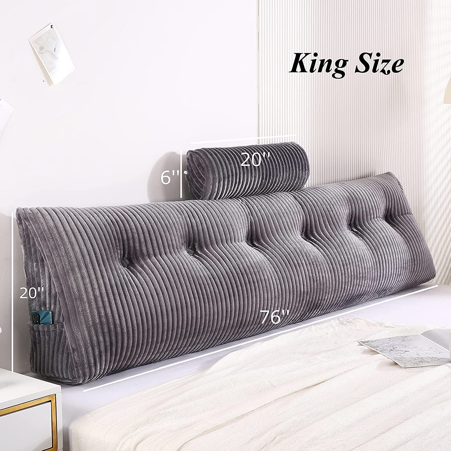Wedge Headboard Pillows + Head Roll Pillow Bed Wedge Pillow for Headboard Large Bolster for Bed Rest Reading Pillows Backrest Pillows for Sitting in Bed