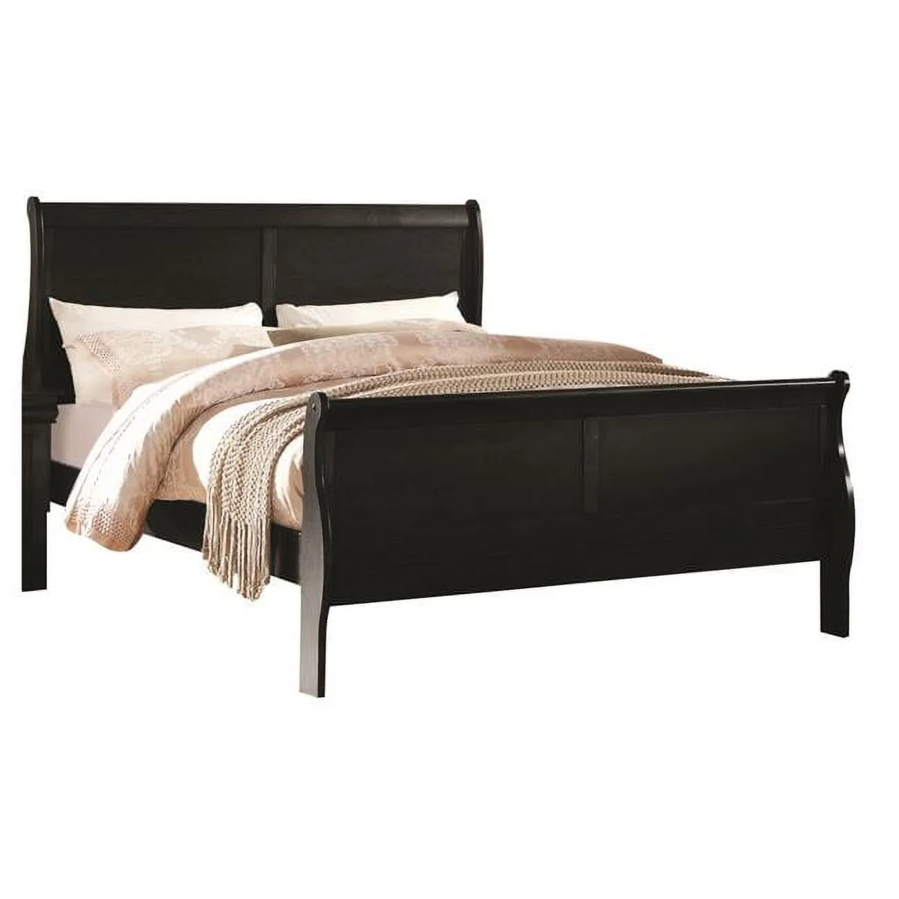 Wooden Full Size Bed with Panel Design Sleigh Headboard & Footboard, Brown - 47 x 56 x 85 in.