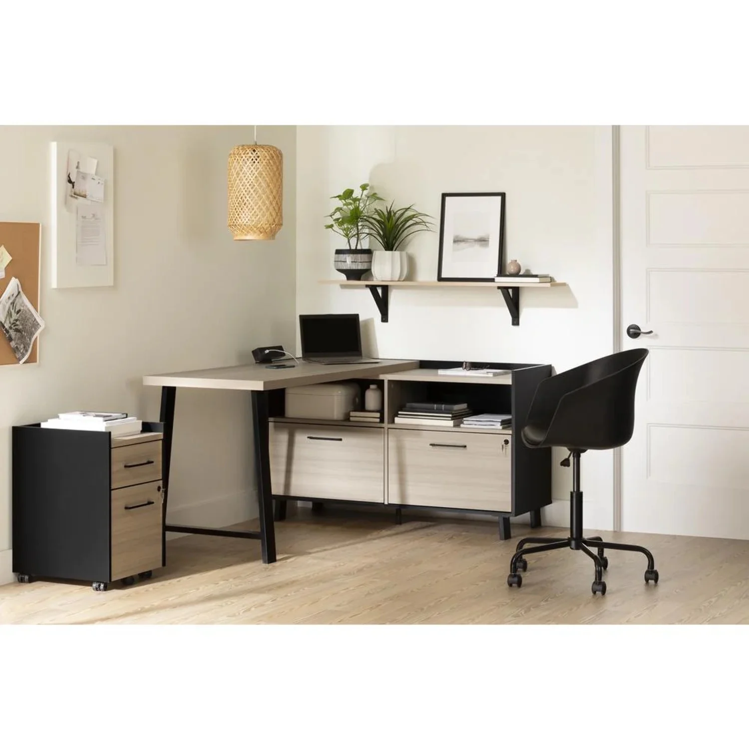 Kozack 2-Drawer Mobile File Cabinet-Soft Elm and Matte Black
