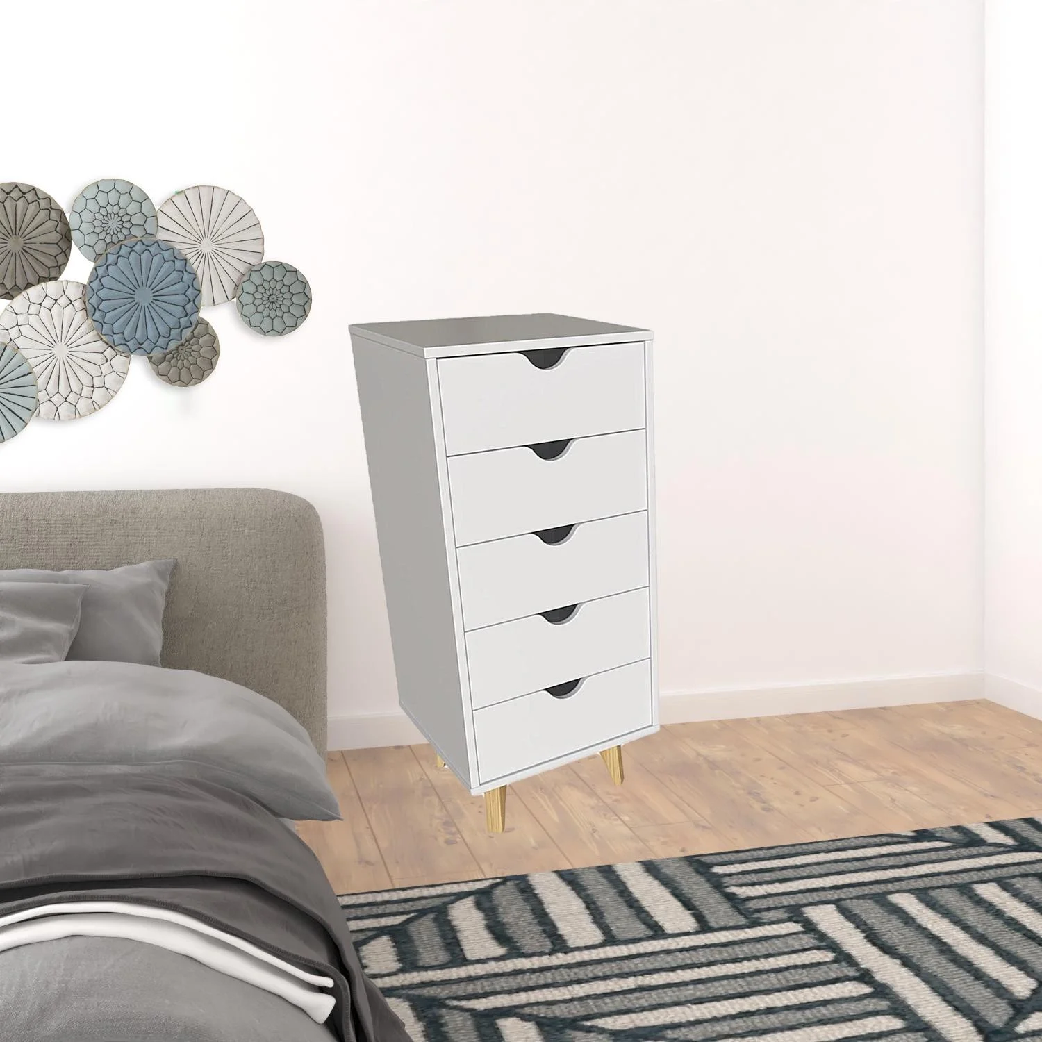 HomeRoots 522812 16 in. White Solid Wood Five Drawer Lingerie Chest