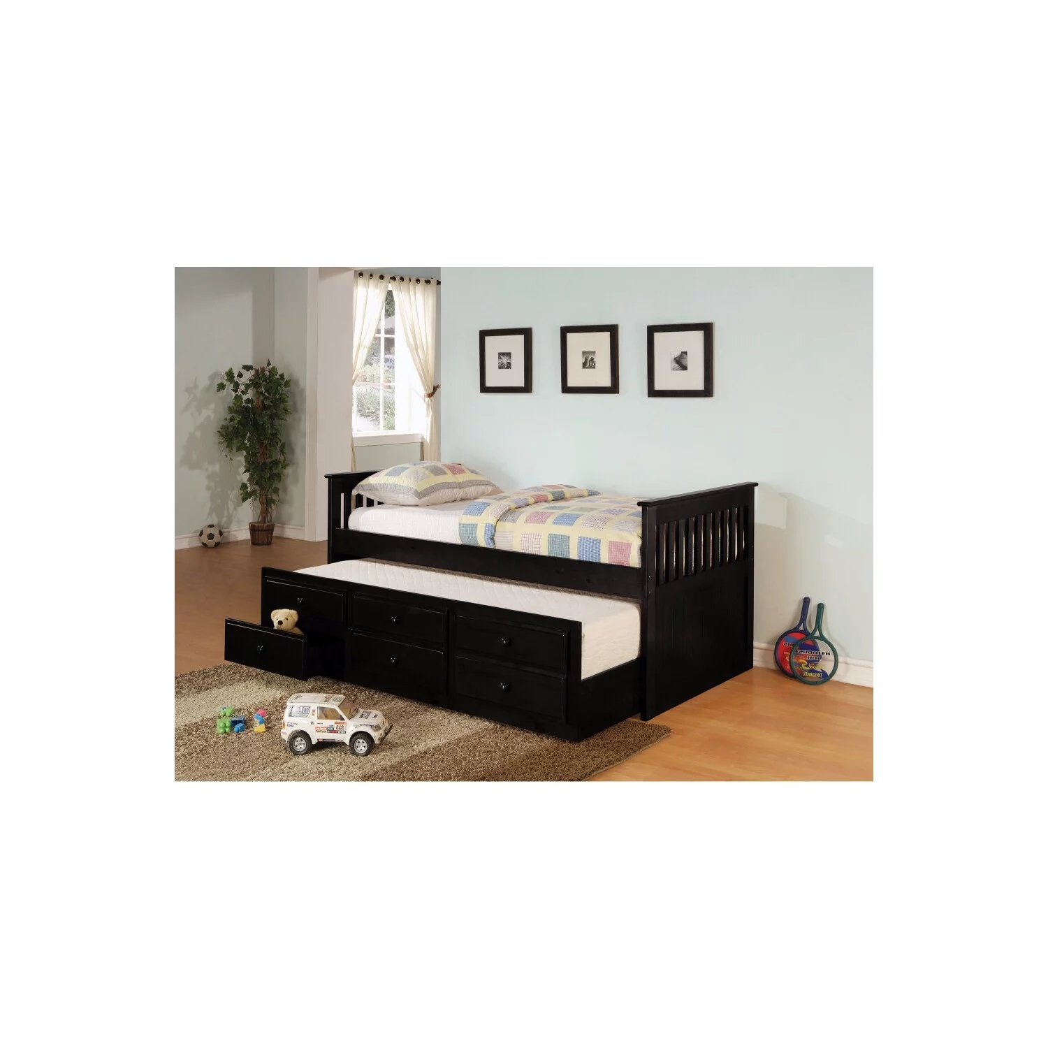 Sophisticated Daybed Bed with Trundle and Storage Drawers, Black