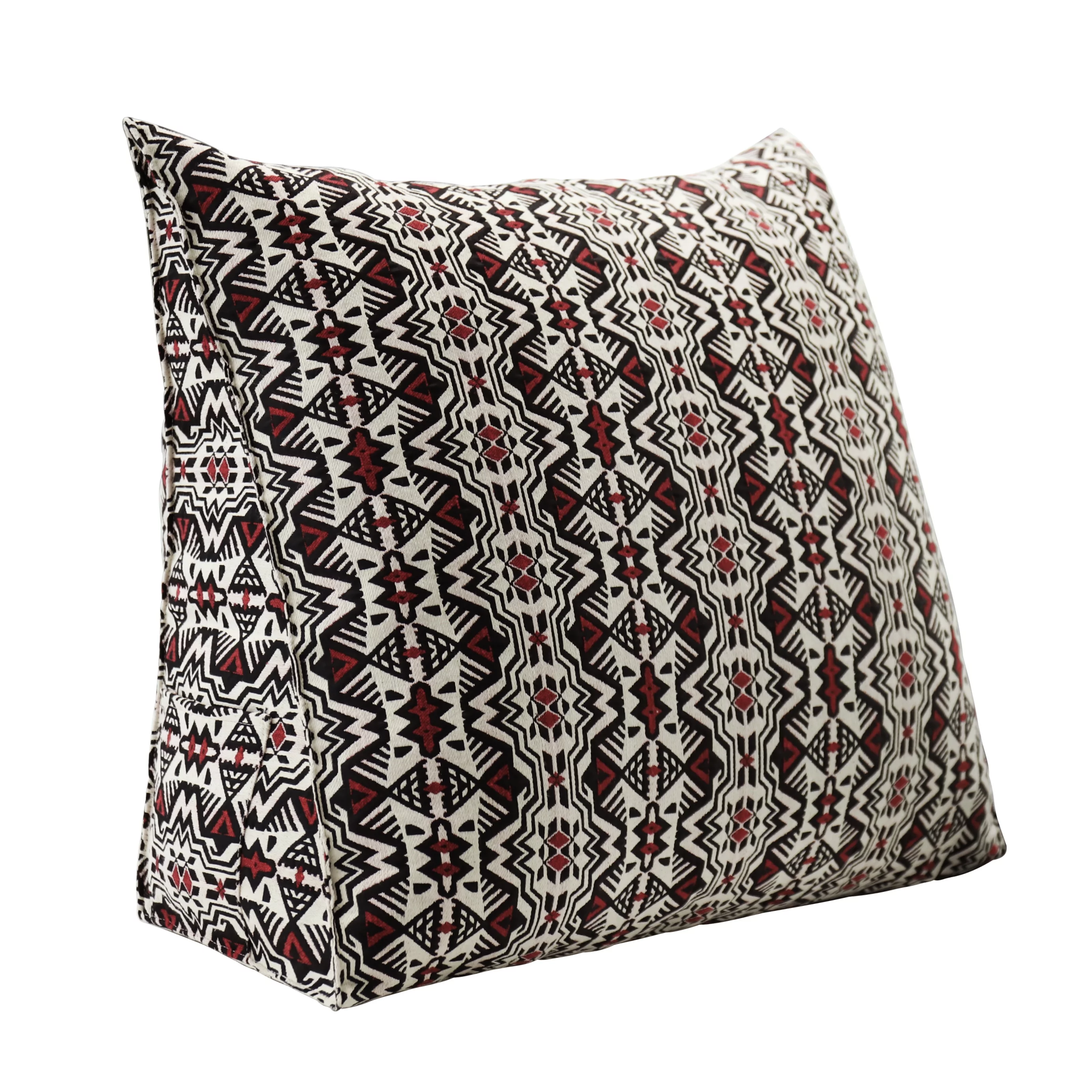 Rounuo Geometric Jacquard Headboard Wedge Reading Pillow Back Support Cushion for Sitting Up in Bed, Vintage Couch Sofa Triangular Backrest Cushion Padded Headboard Wall Cushion Red 24x8x20 Inches