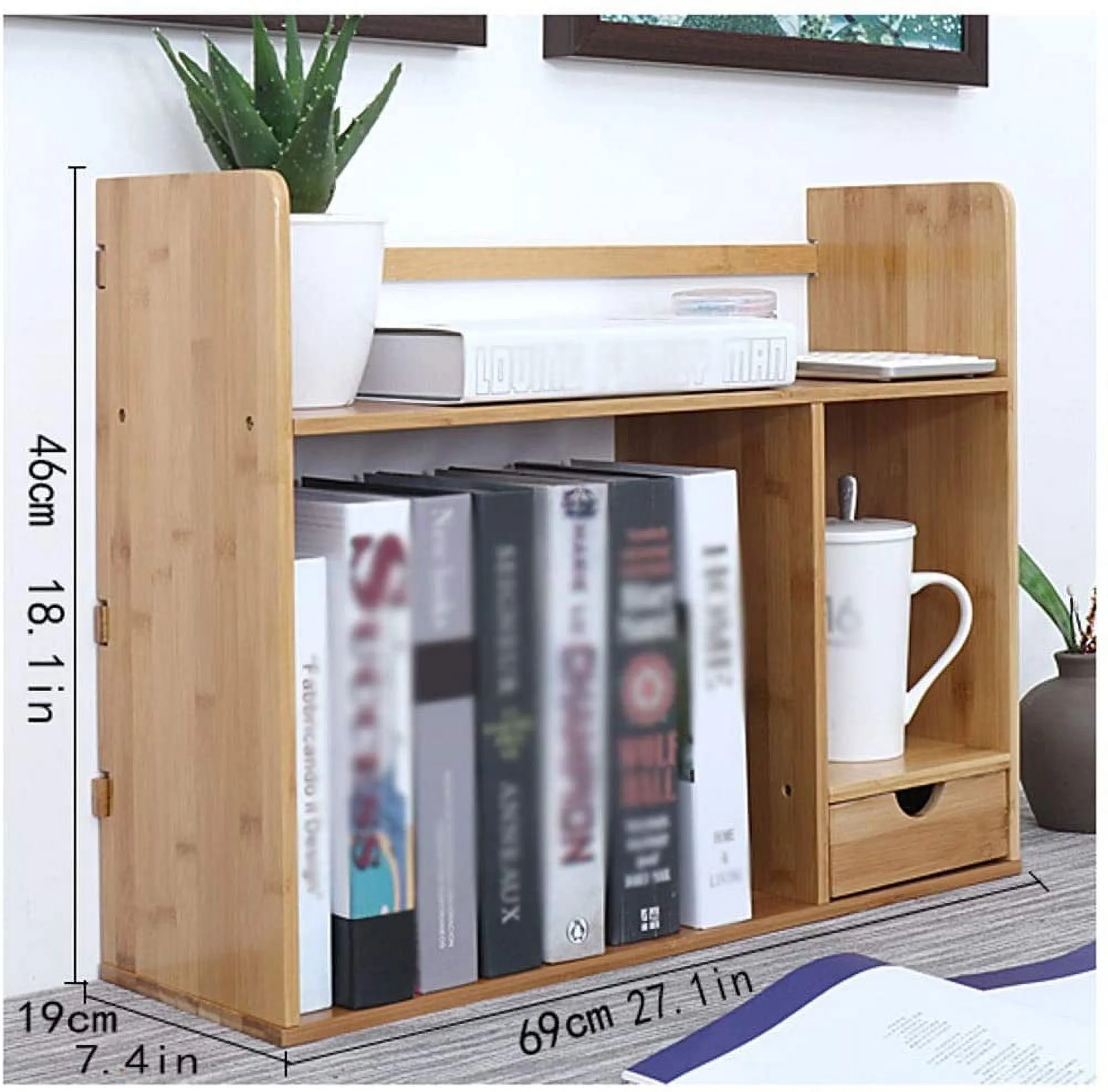HOOMHIBIU Bookshelf for Bedroom Student Dormitory Desktop Bookshelf Office Multi-Layer  Rack Display Rack  Household Bookcase Rack (with 1 Drawer) Bookcase/Bookshelves
