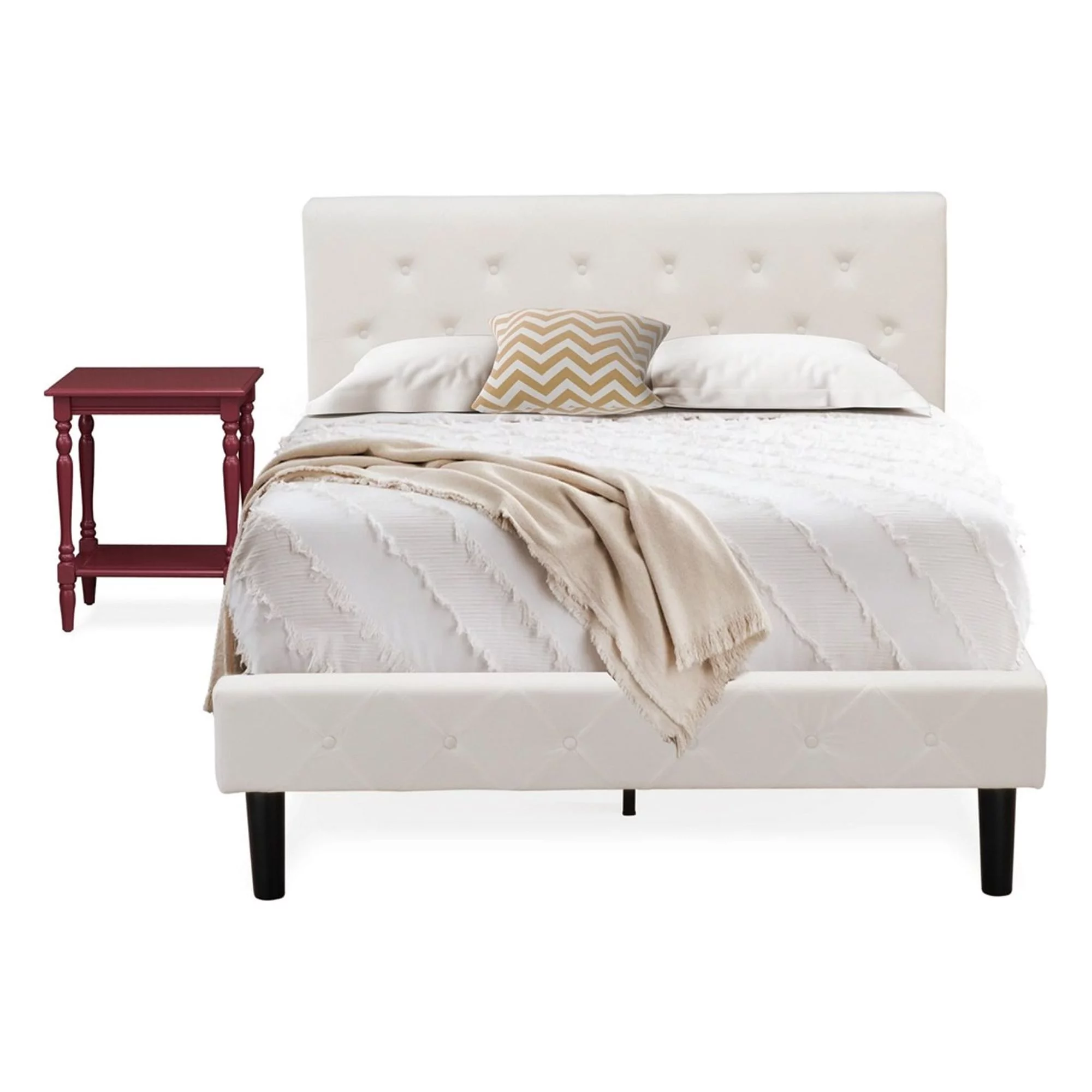 East West Furniture Nolan 2 Pieces Wood Full Bedroom Set in White/Burgundy