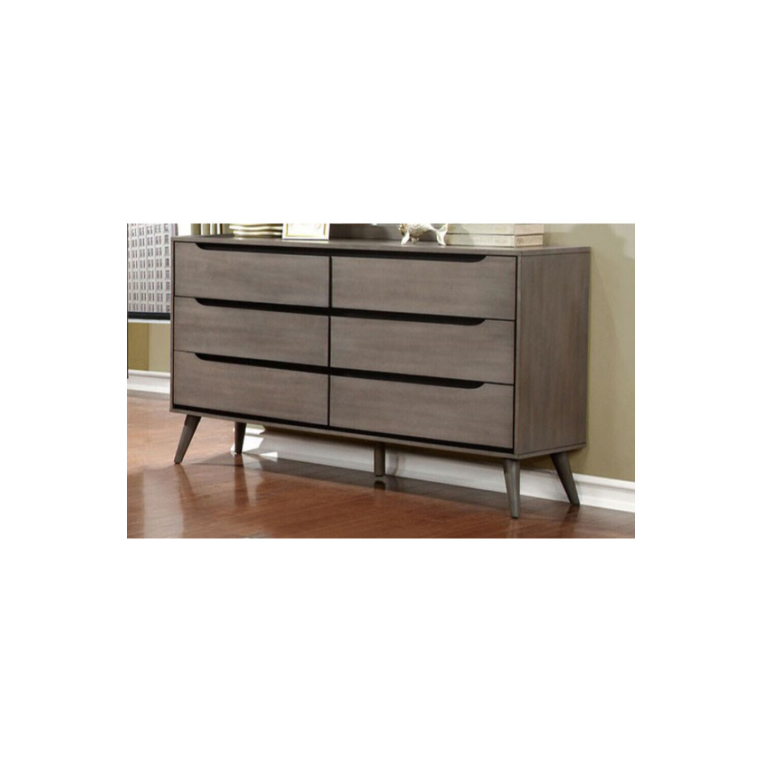 Maykoosh Gothic Grandeur Splendiferously Modern Minimal Style Wooden Dresser, Gray Finish