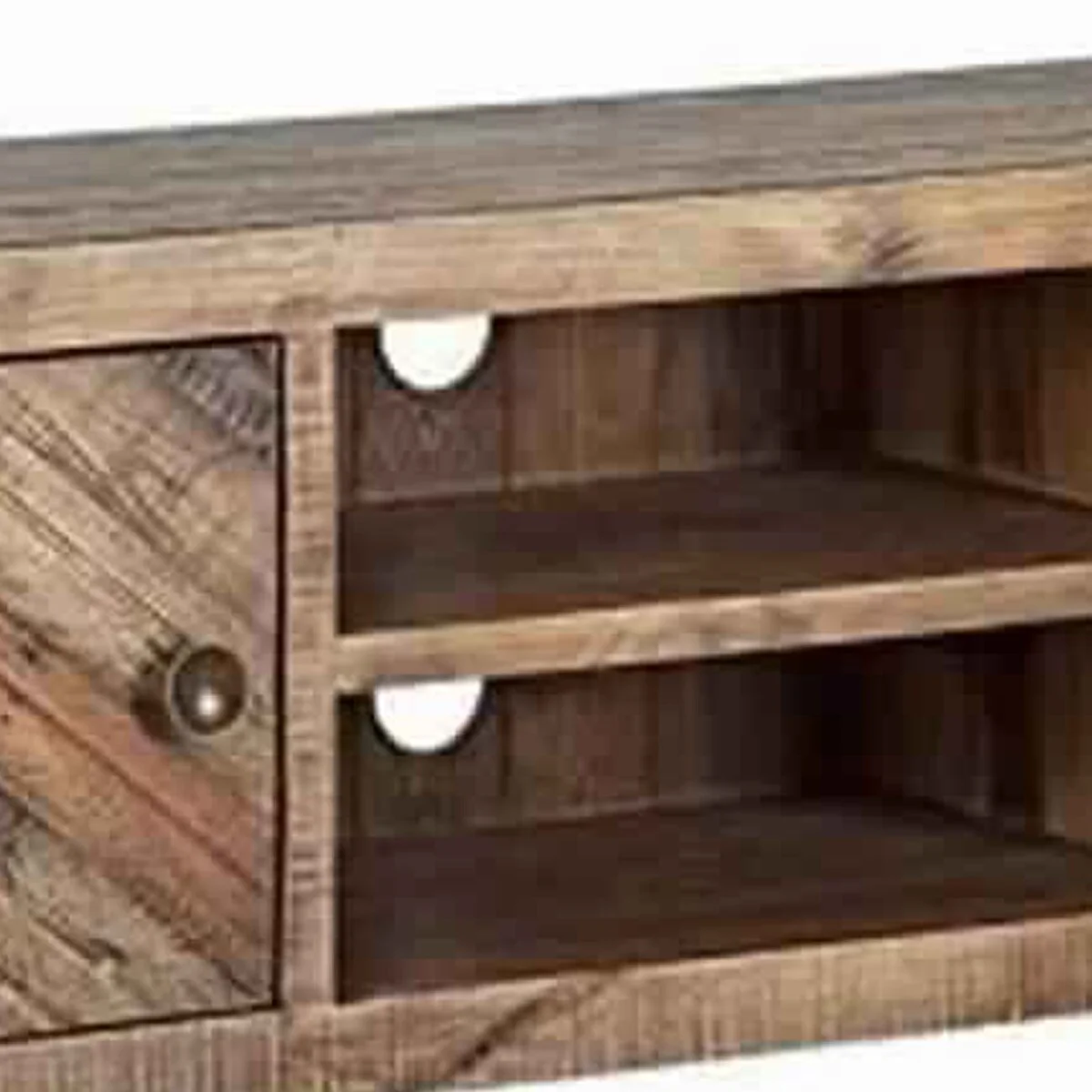 Wooden TV Console with 2 Cabinets and Open Center Shelf, Weathered Brown