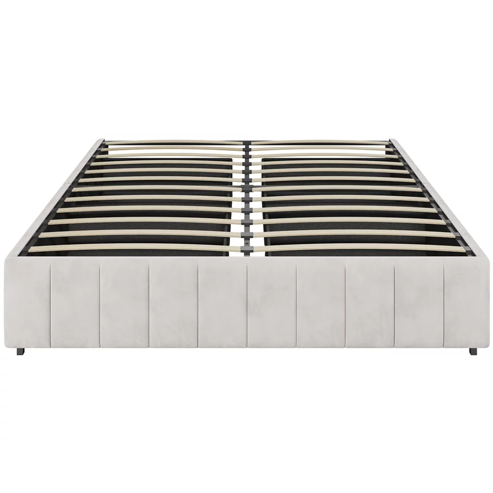 Easyfashion Queen Size Upholstered Bed Frame with 4 Storage Drawers, Beige