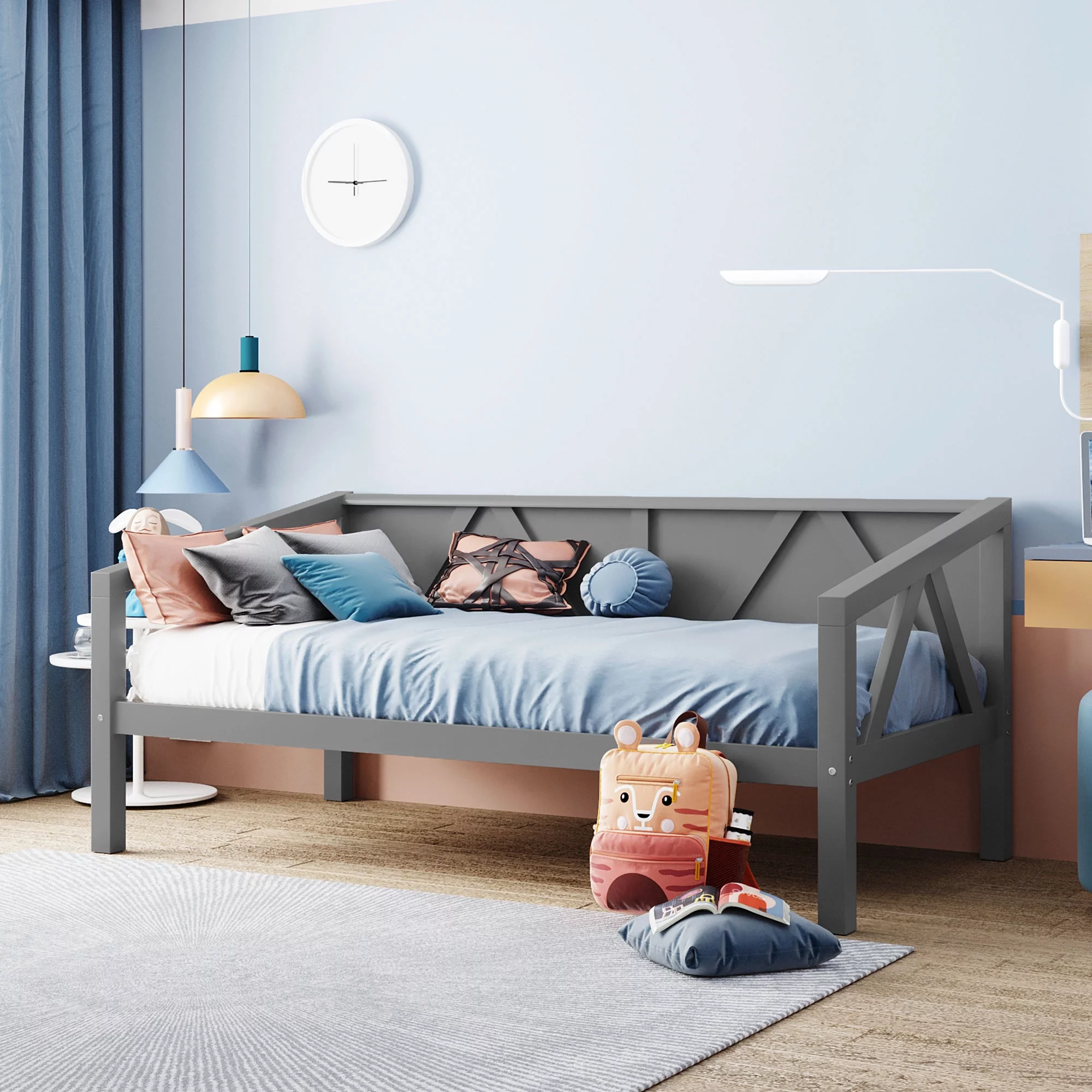 Royard Oaktree twin-size Daybed Wood Bed Frame with Wood Slat Support Multi-Functional Sofa Bed for Bedroom Living Room Guest Room, Gray
