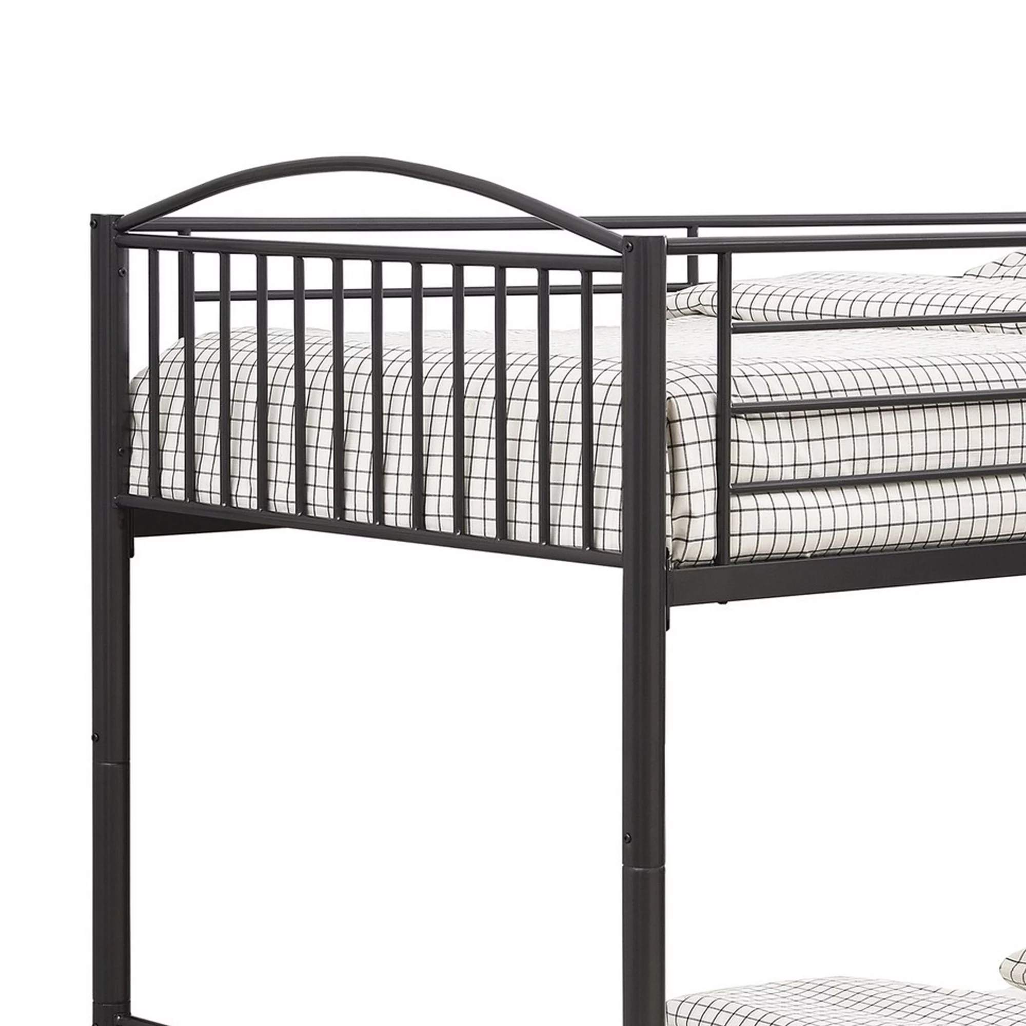 Demi 79 Inch Metal Twin Bunk Bed Curved Headboard Slatted Dark Black