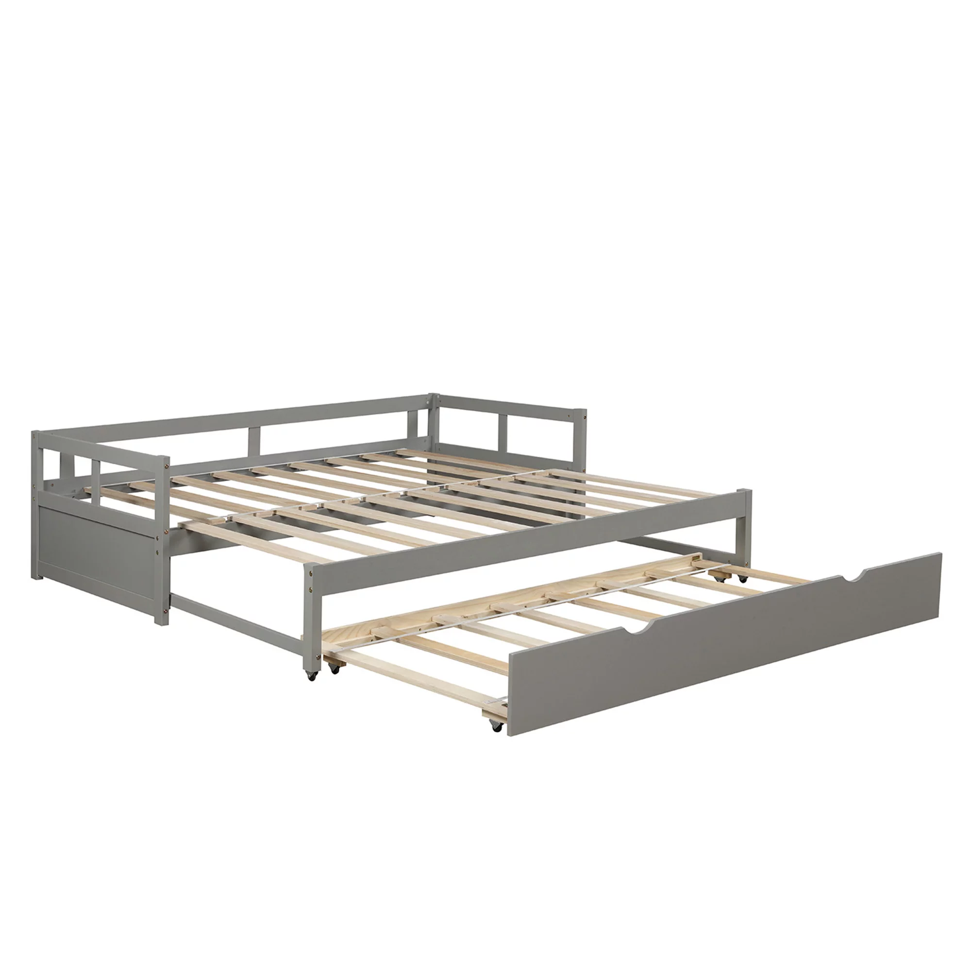 Dcenta Extending Daybed with Trundle,&nbsp;Wooden Daybed with Trundle, Gray