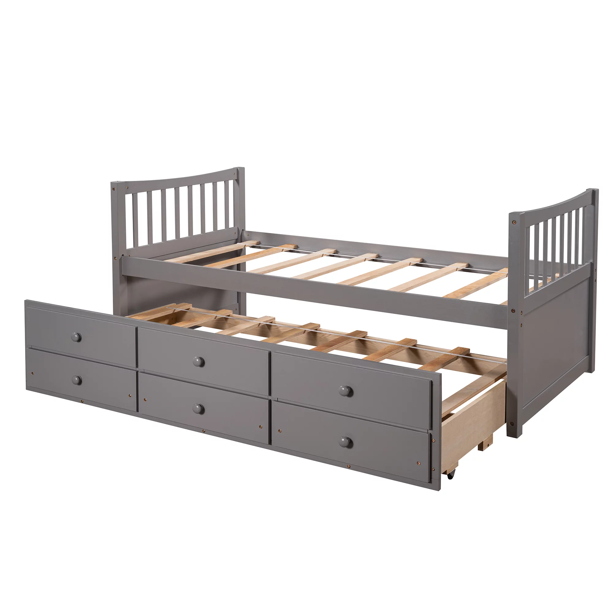Twin Captain's Bed Storage Daybed with Trundle and Drawers, Wooden Daybed Twin Size Daybed for Living Room Dorm Bedroom