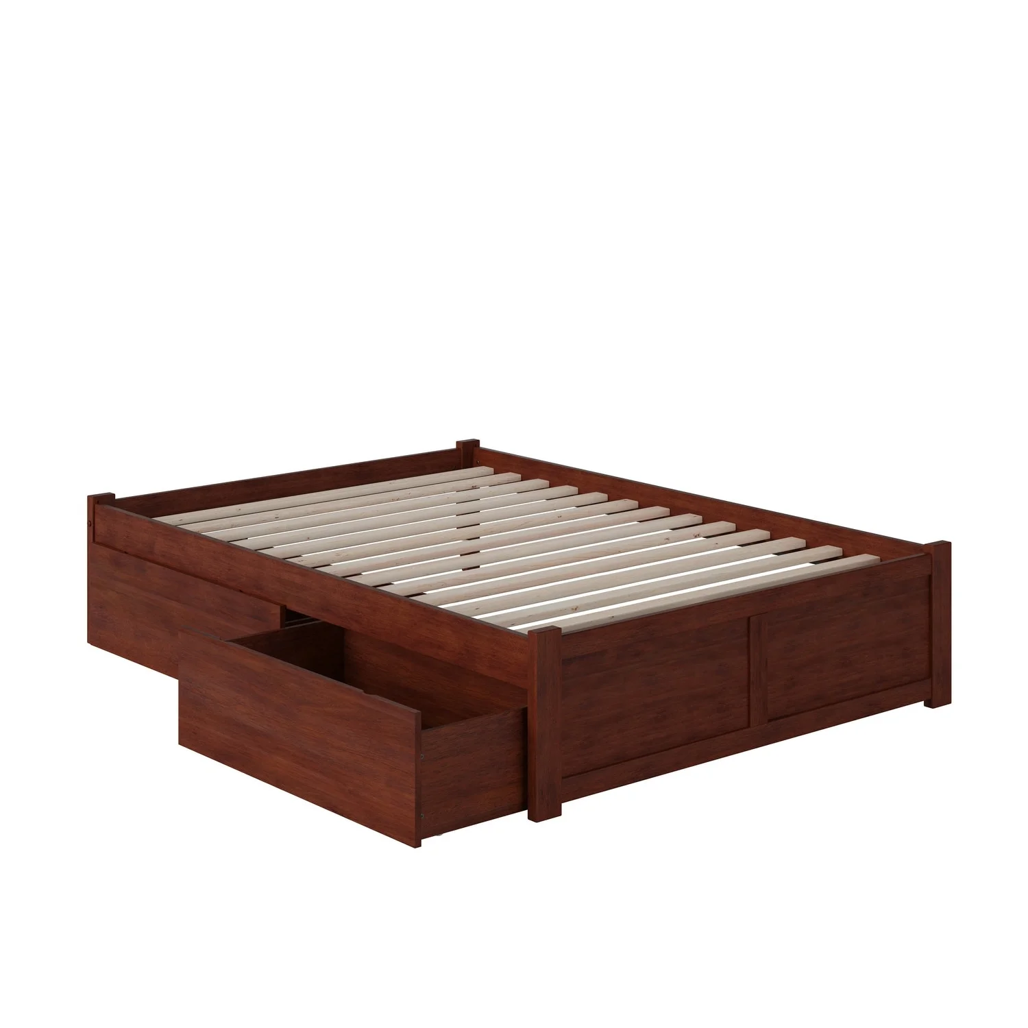 AFI Concord Full Platform Bed with Footboard and 2 Bed Drawers in Walnut