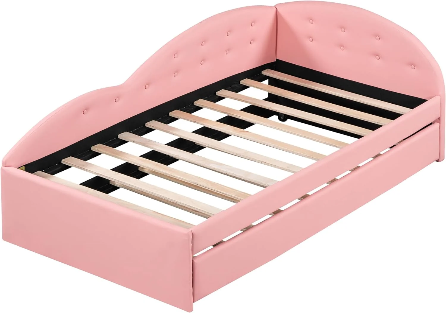 Twin Size PU Upholstered Tufted Daybed with Trundle and Cloud Shaped Guardrail