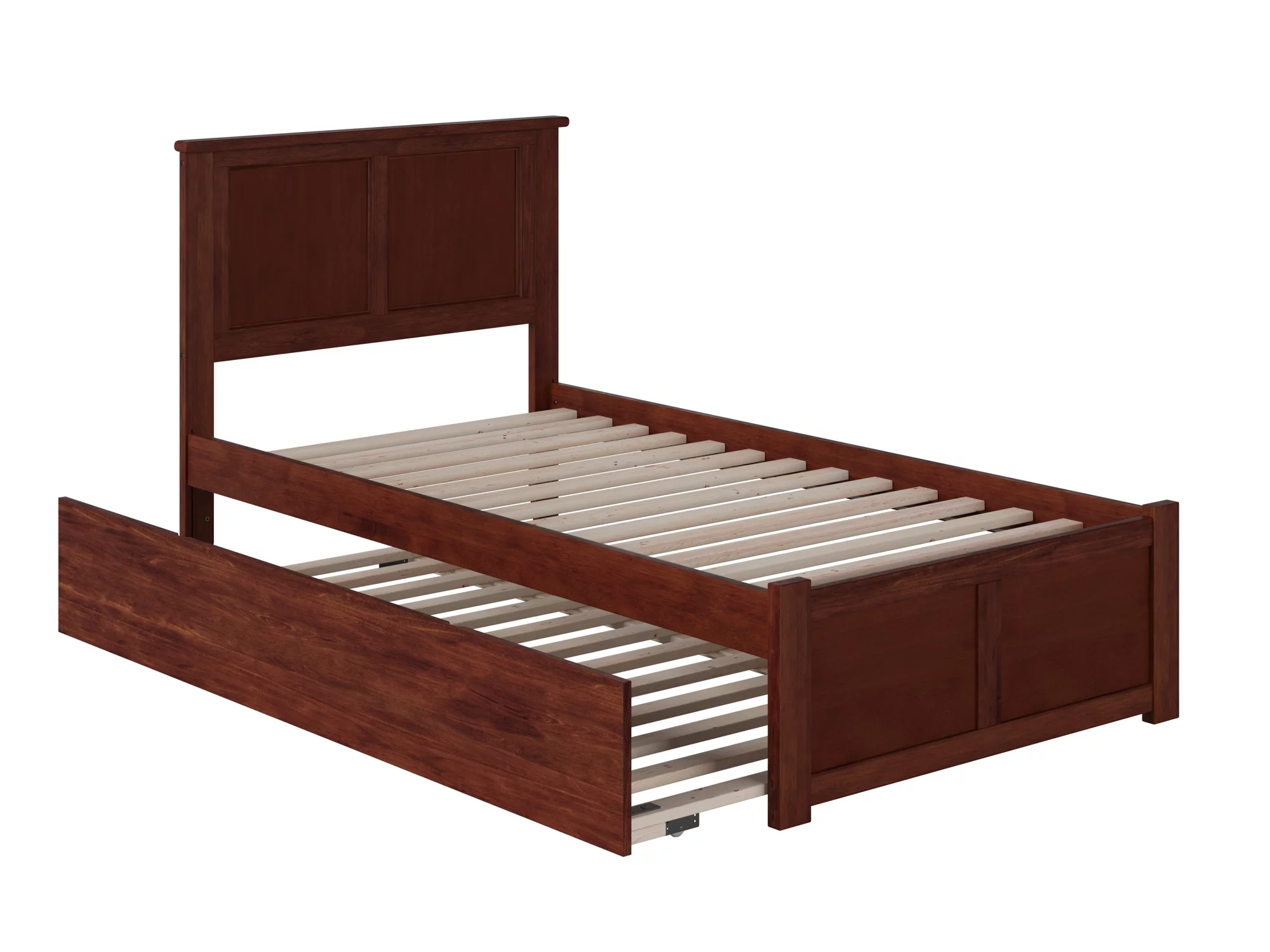 AFI Madison Twin Solid Wood Platform Bed with Footboard & Twin Trundle in Walnut