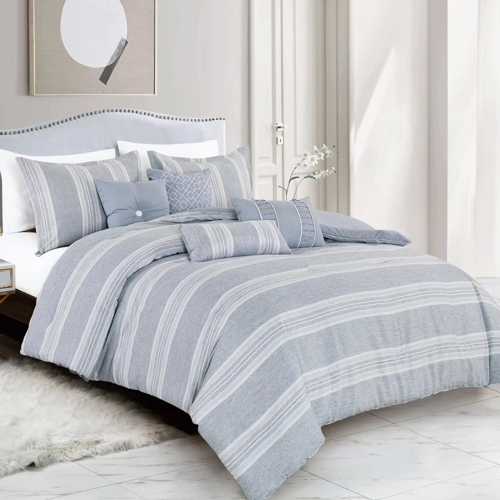 HGMart Bedding Comforter Set Bed In A Bag - 7 Piece Luxury microfiber Bedding Sets - Oversized Bedroom Comforters,Queen