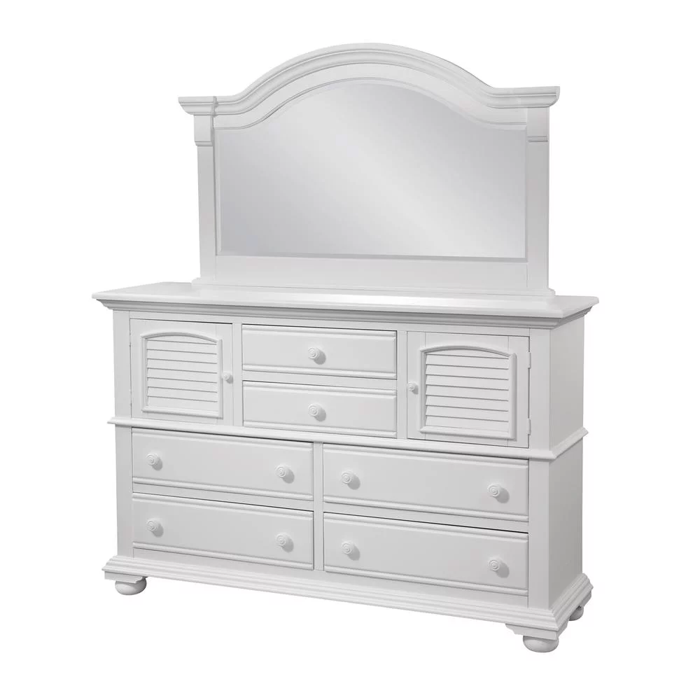 American Woodcrafters Cottage Traditions High Dresser and Landscape Mirror Combo