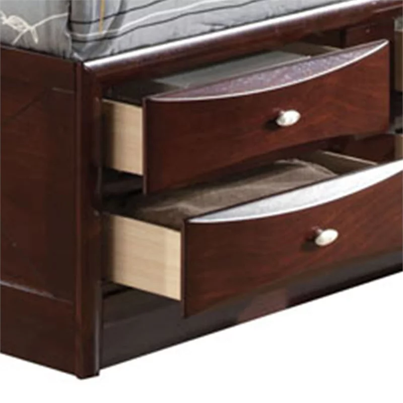 Panel Design Eastern King Size Bed with Bookcase and Drawers  Brown