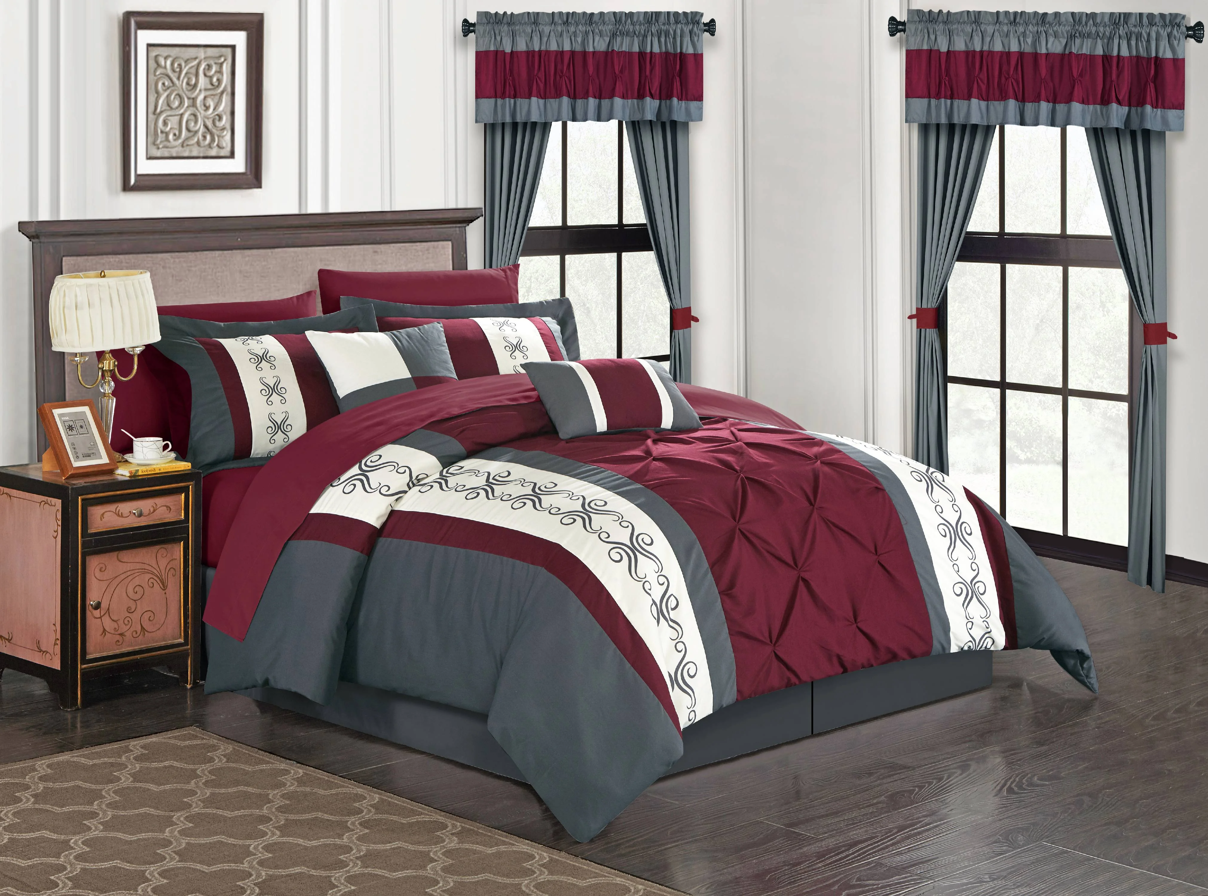 Chic Home Kaia 20-Piece Color Block Comforter Set, Queen, Red