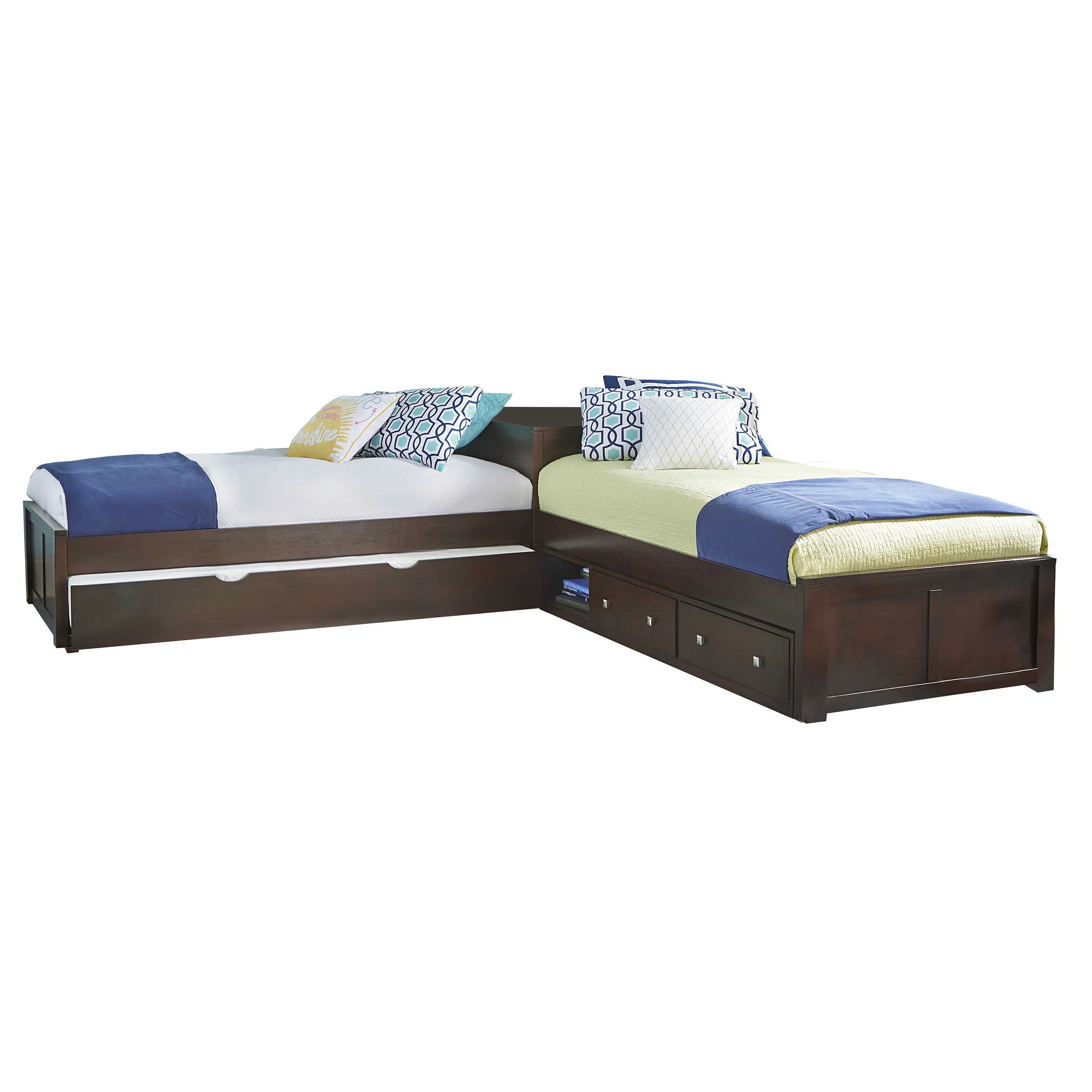 Hillsdale Pulse L-Shaped Twin Bed with Storage and Trundle, Chocolate