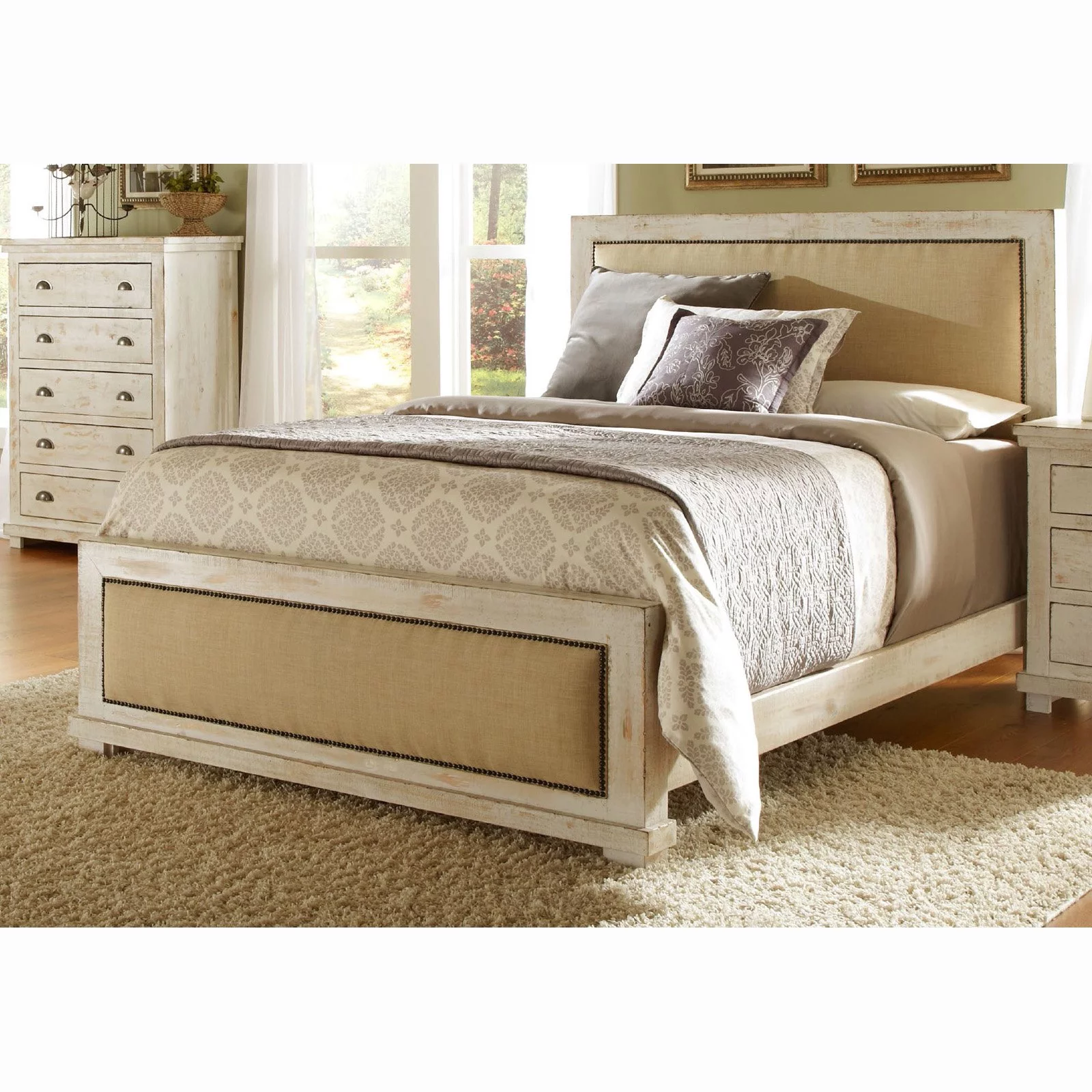 Progressive Furniture Willow Wood Upholstered Queen Headboard Distressed Pine