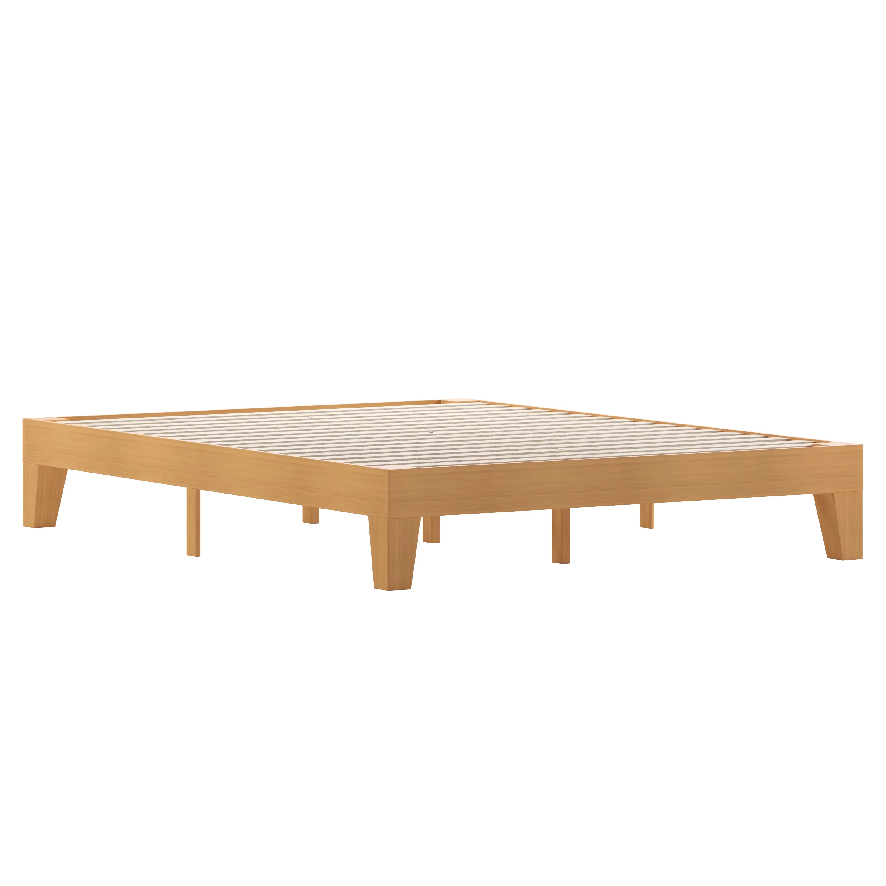 Merrick Lane Platform Bed Frame, Natural Pine Finish Wood Queen Size Platform Bed Frame With Slatted Support, No Box Spring Needed