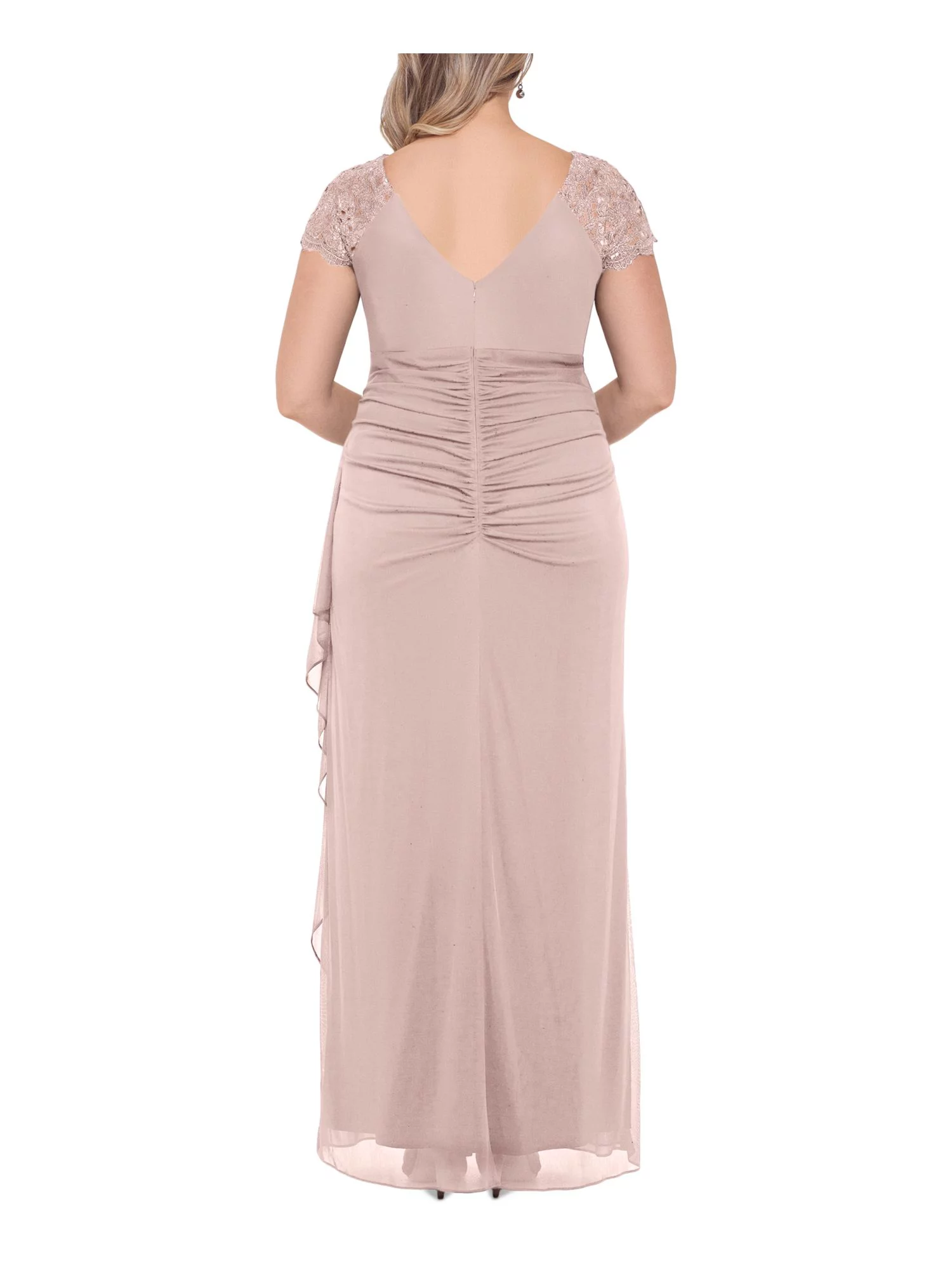 X BY XSCAPE Womens Pink Zippered Pleated Draped Skirt Cap Sleeve V Neck Full-Length Formal Gown Dress Plus 22W