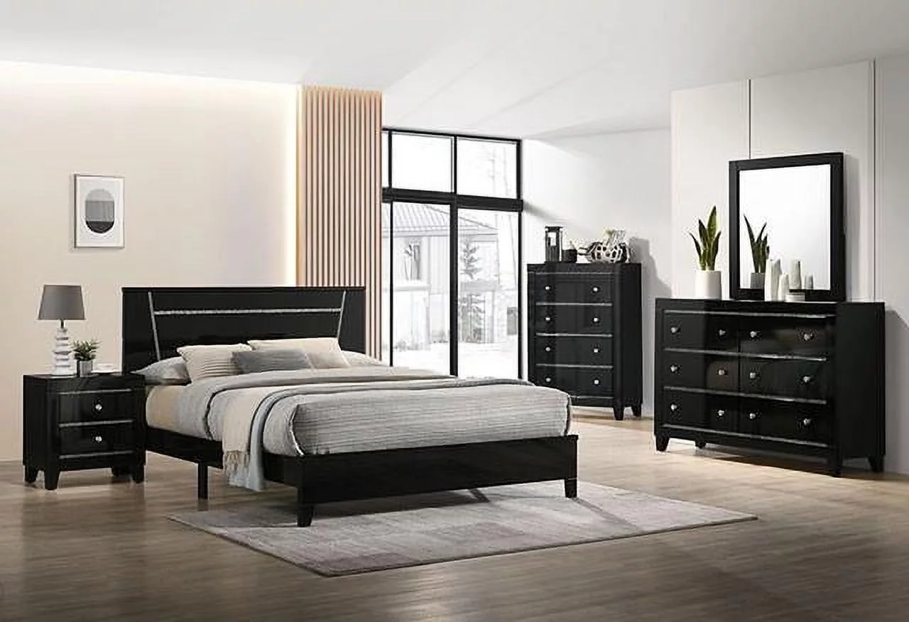 Contemporary Black Solid Wood Full Bedroom Set 6pcs FOA FOA7038BK Magdeburg