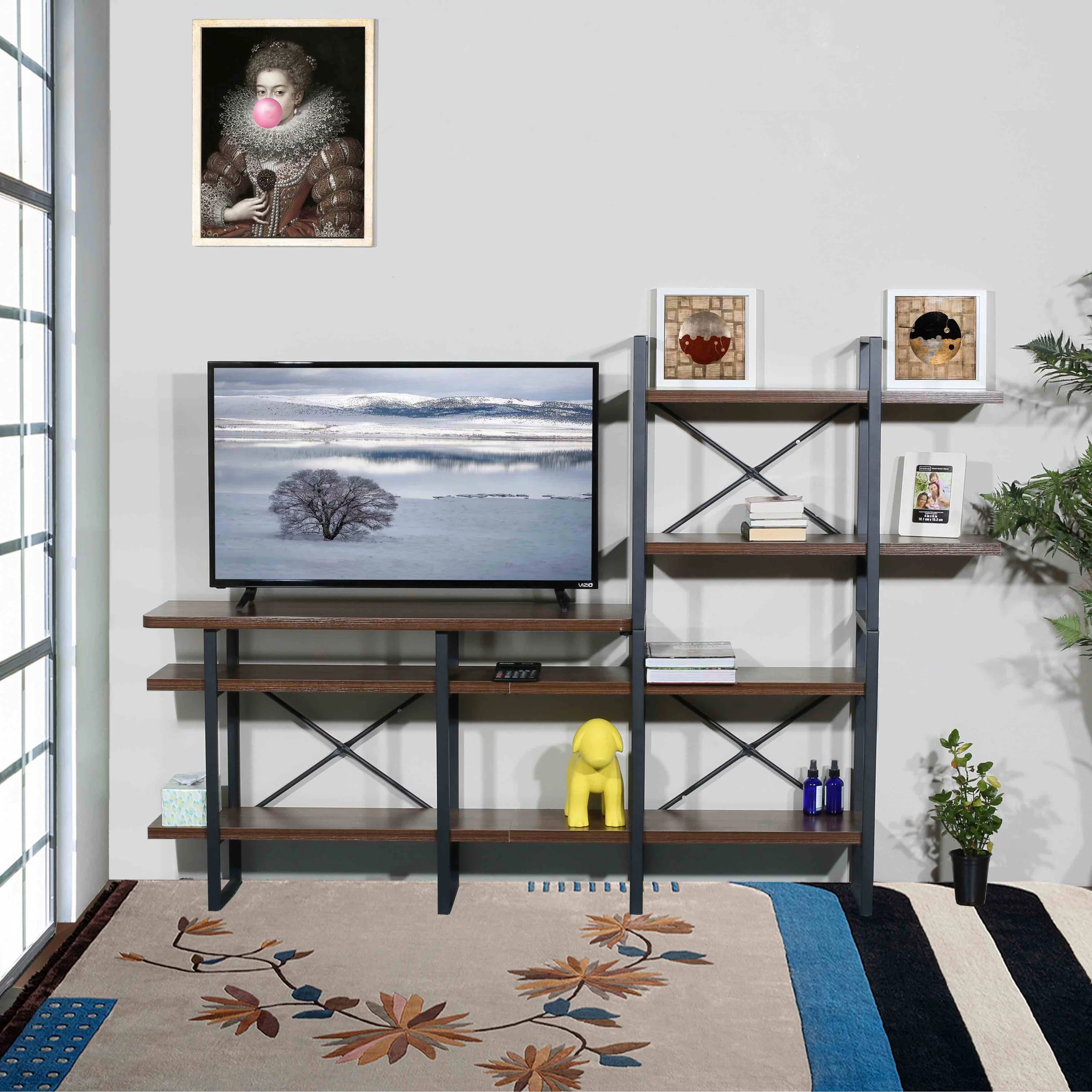 Davee Furniture Open Antigue Wood Shelves 6-tier Entertainment TV Stand - 56.69*82.68*13.78 inches