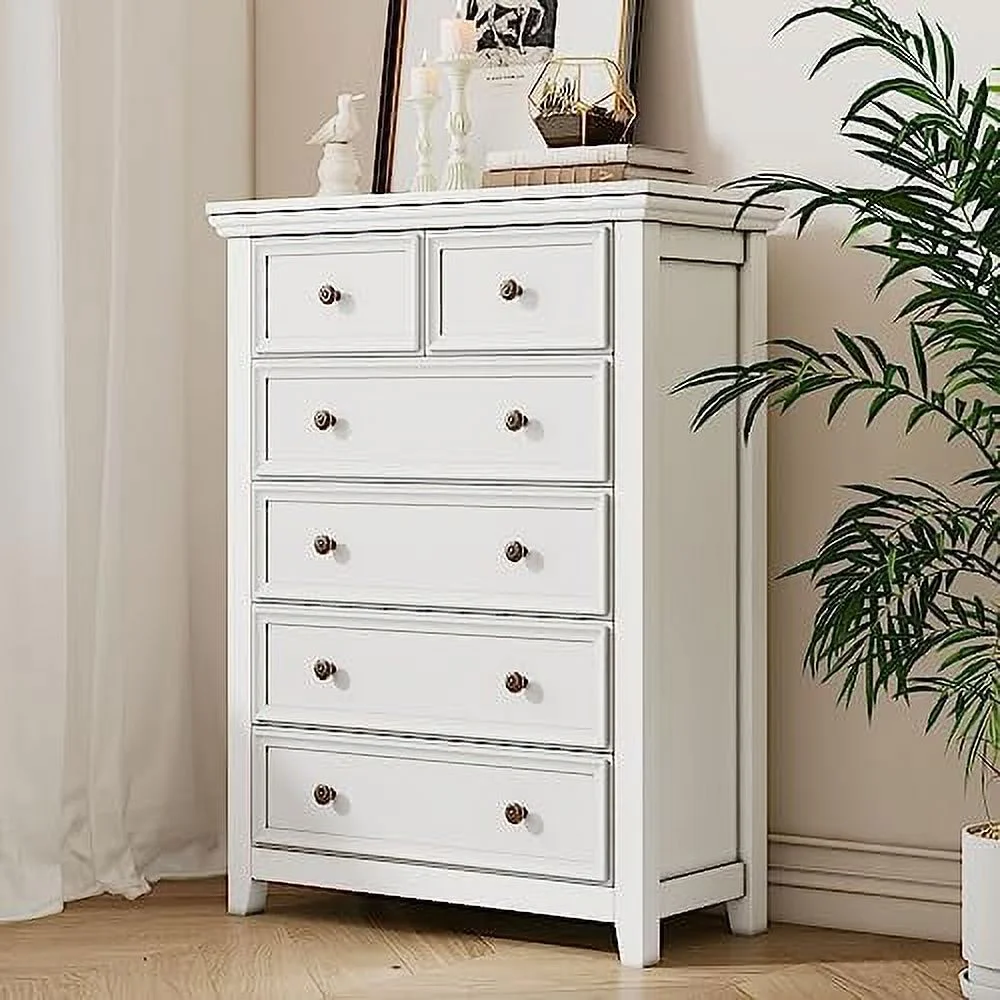HBBOOMLIFE White Dresser for Bedroom 6 Chest of Drawer Dresser Tall Nightstand with Deep Drawers Modern Drawer Cabinet for Nursery Living Room Room Home Office