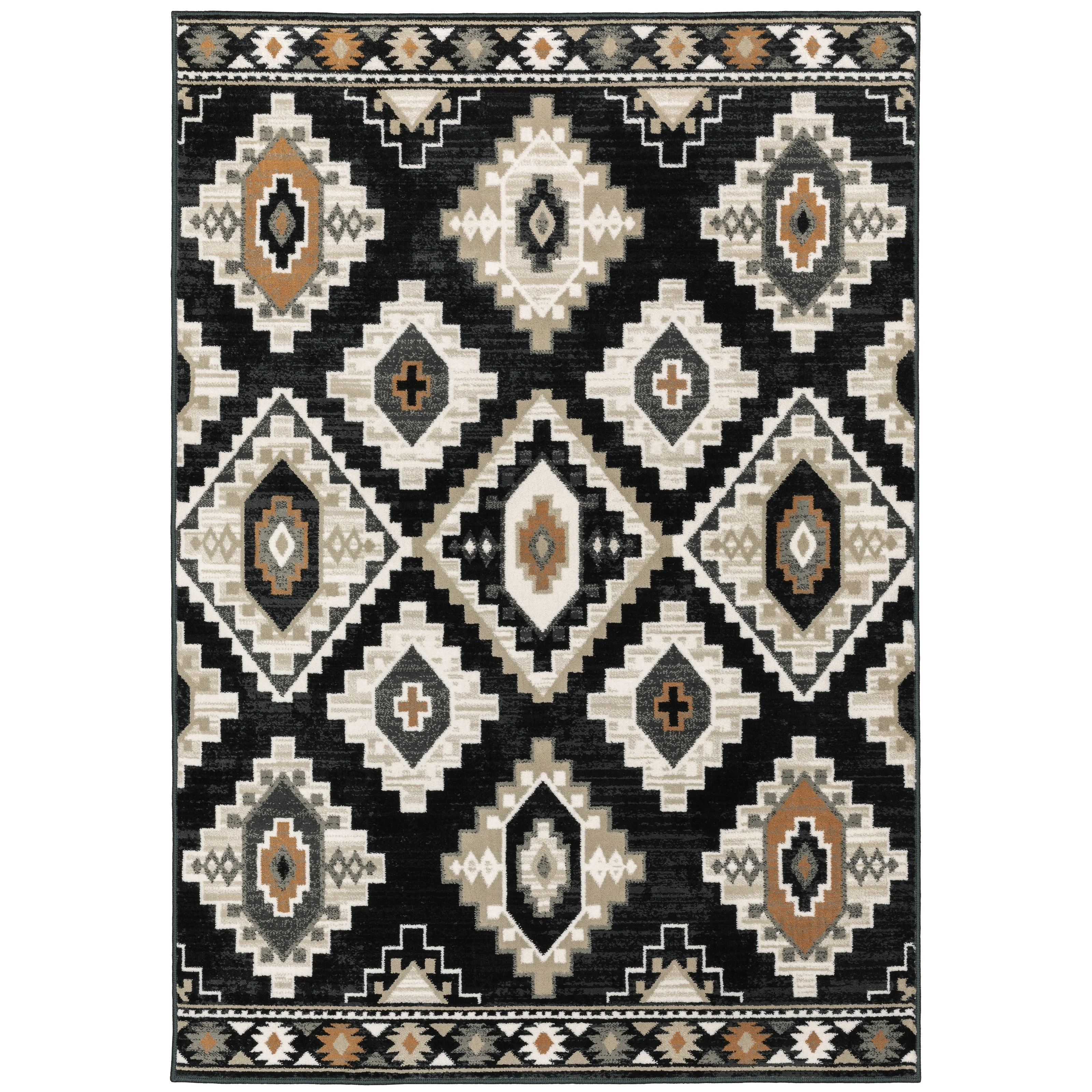 Style Haven Patti Charcoal Tribal Diamond Medallions Area Rug 3'10