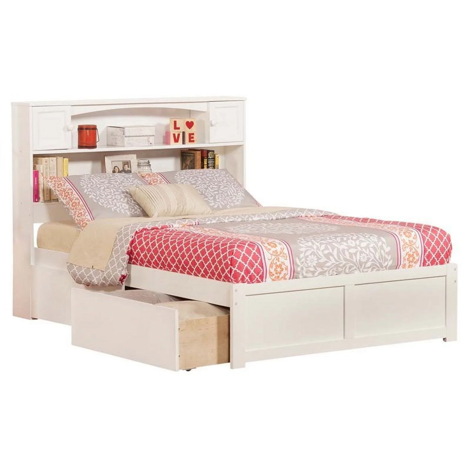 Pemberly Row Contemporary/Modern Hardwood Storage Platform Bed, Full, White