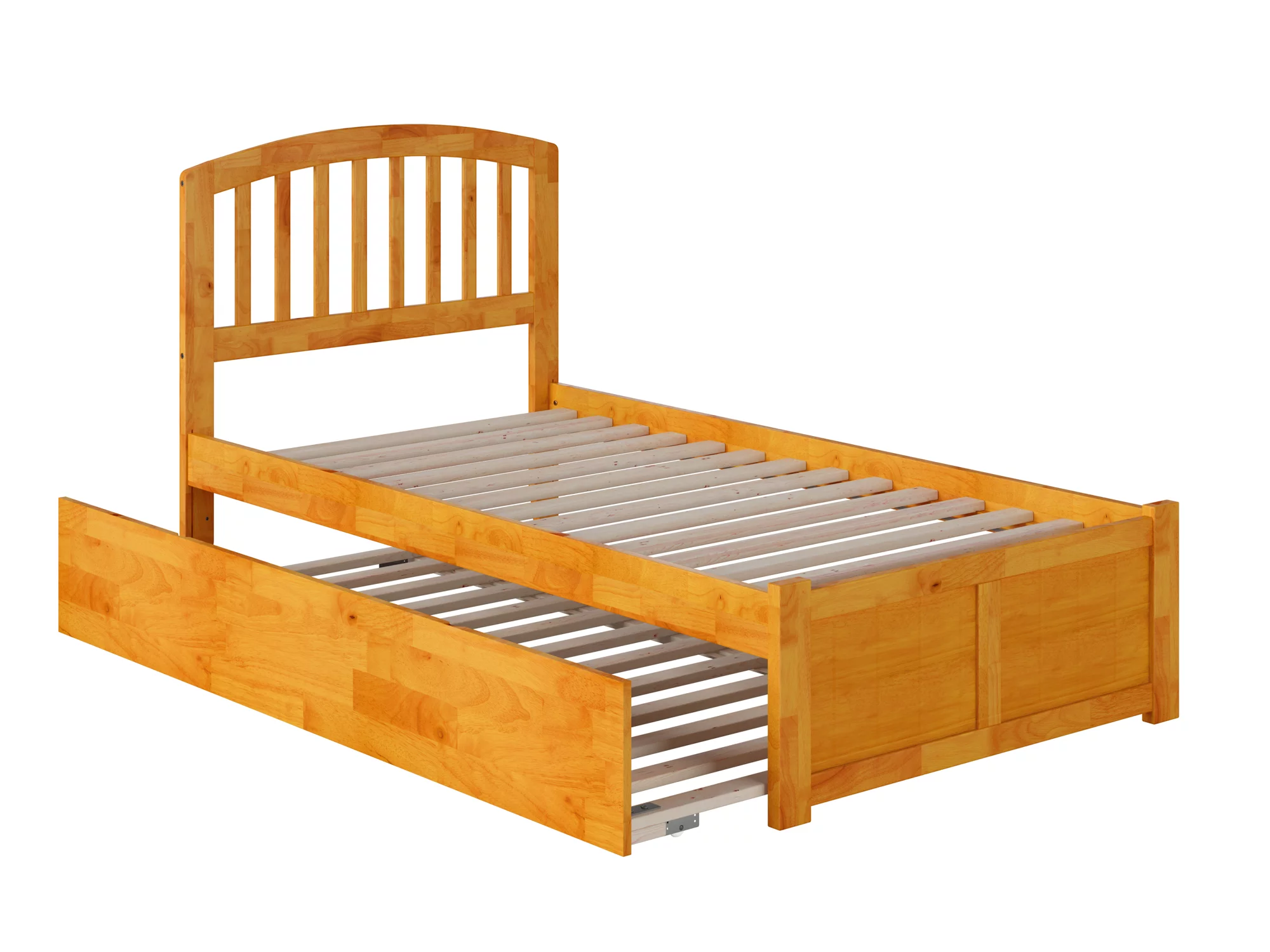 AFI Richmond Twin Size Platform Bed with Panel Footboard and Twin Size Trundle in Caramel Latte