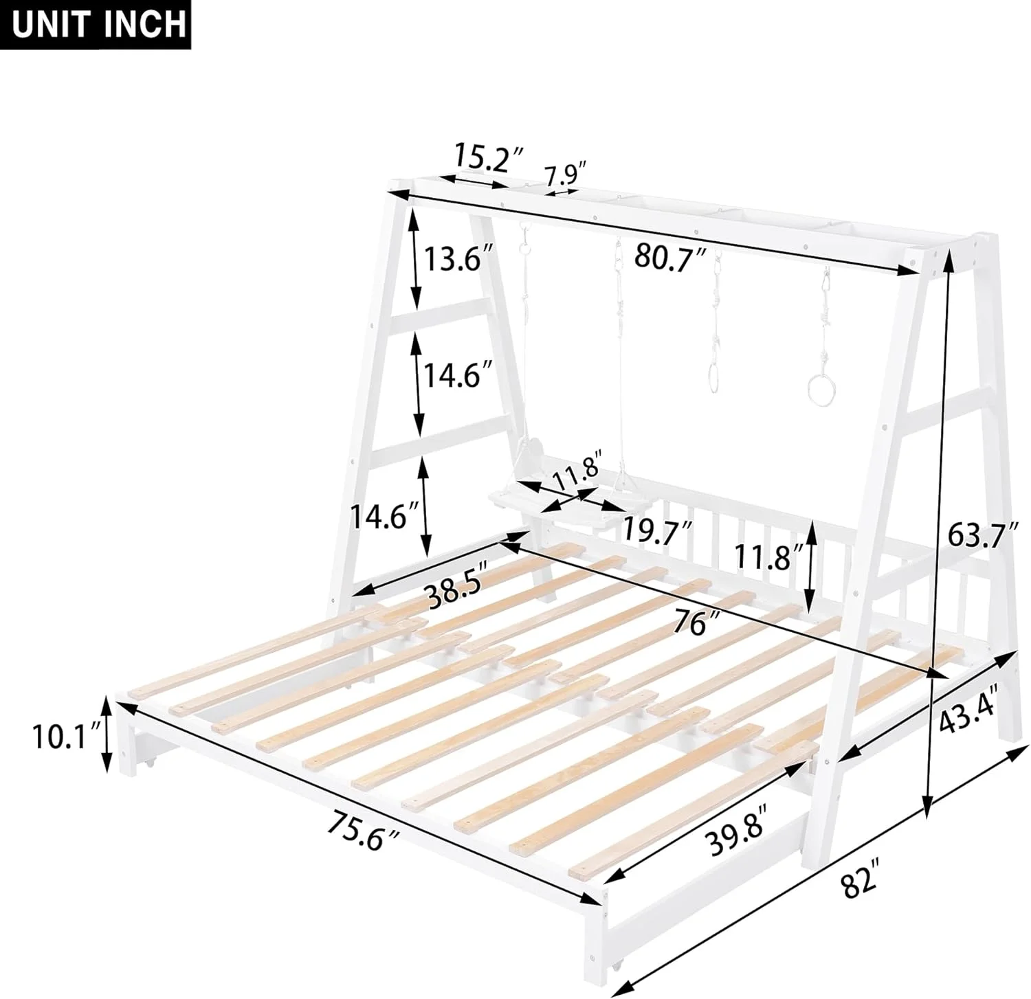 Extedable Daybed,Woode Daybed Frame With Swig Ad Rig Hadles For Bedroom Livig Room,Box Sprig ot Required,White