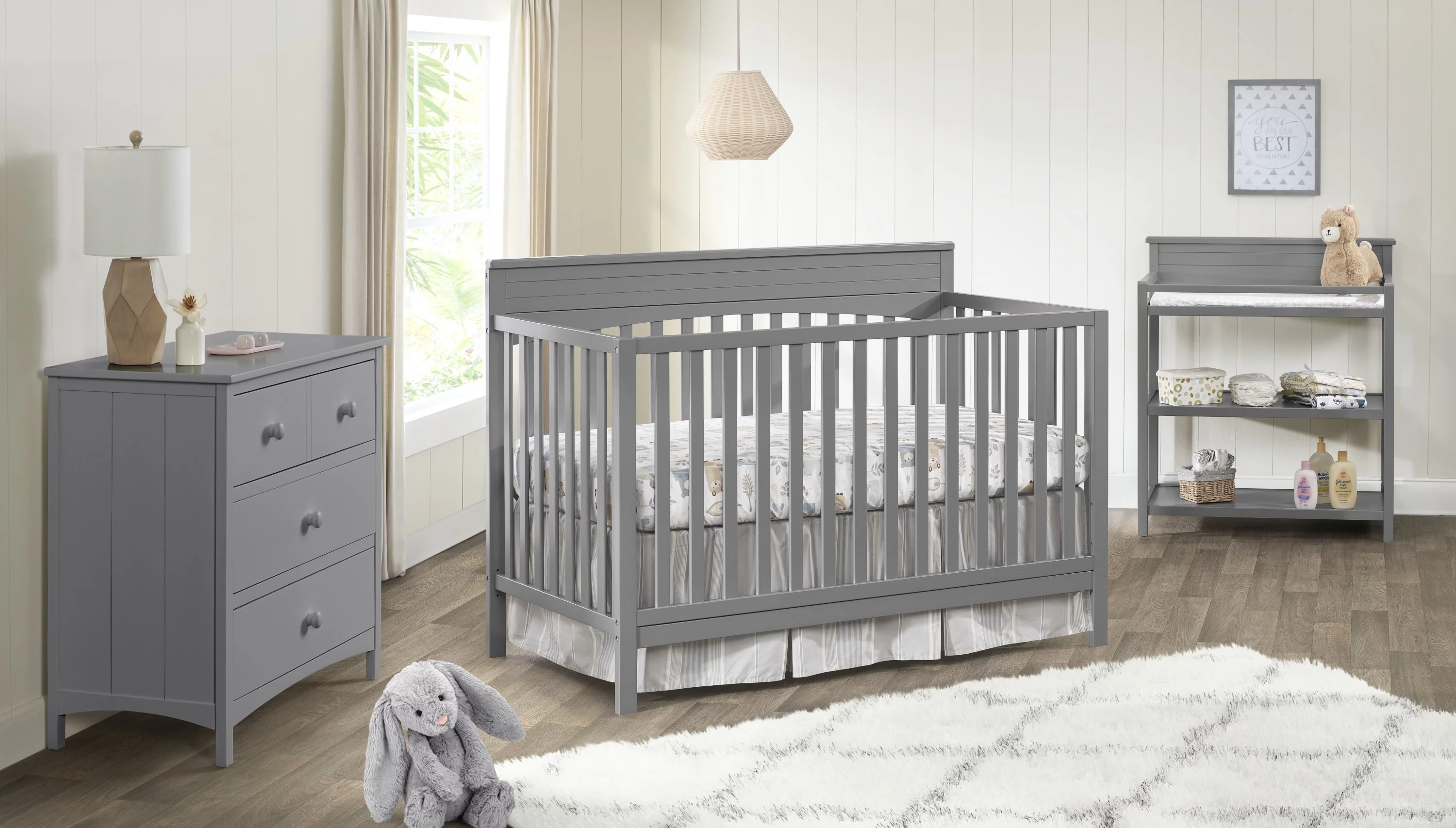 Oxford Baby Harper 4-in-1 Convertible Crib, Dove Gray, GREENGUARD Gold Certified, Wooden Crib