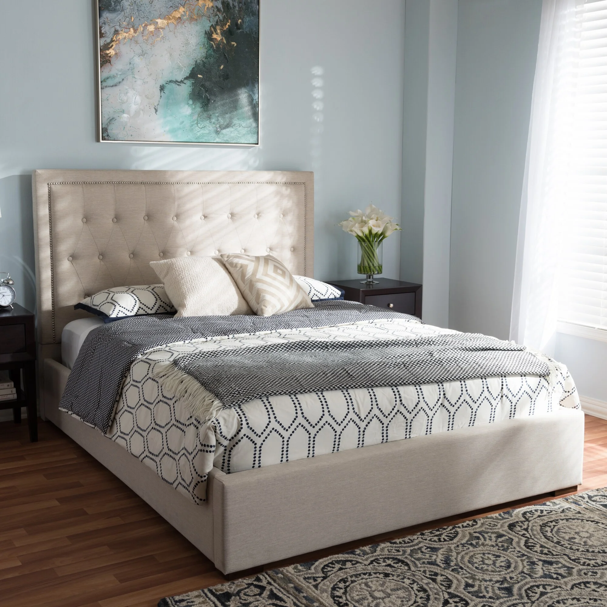 Baxton Studio Queen-size Contemporary Upholstered Tufted Platform Bed by  Beige
