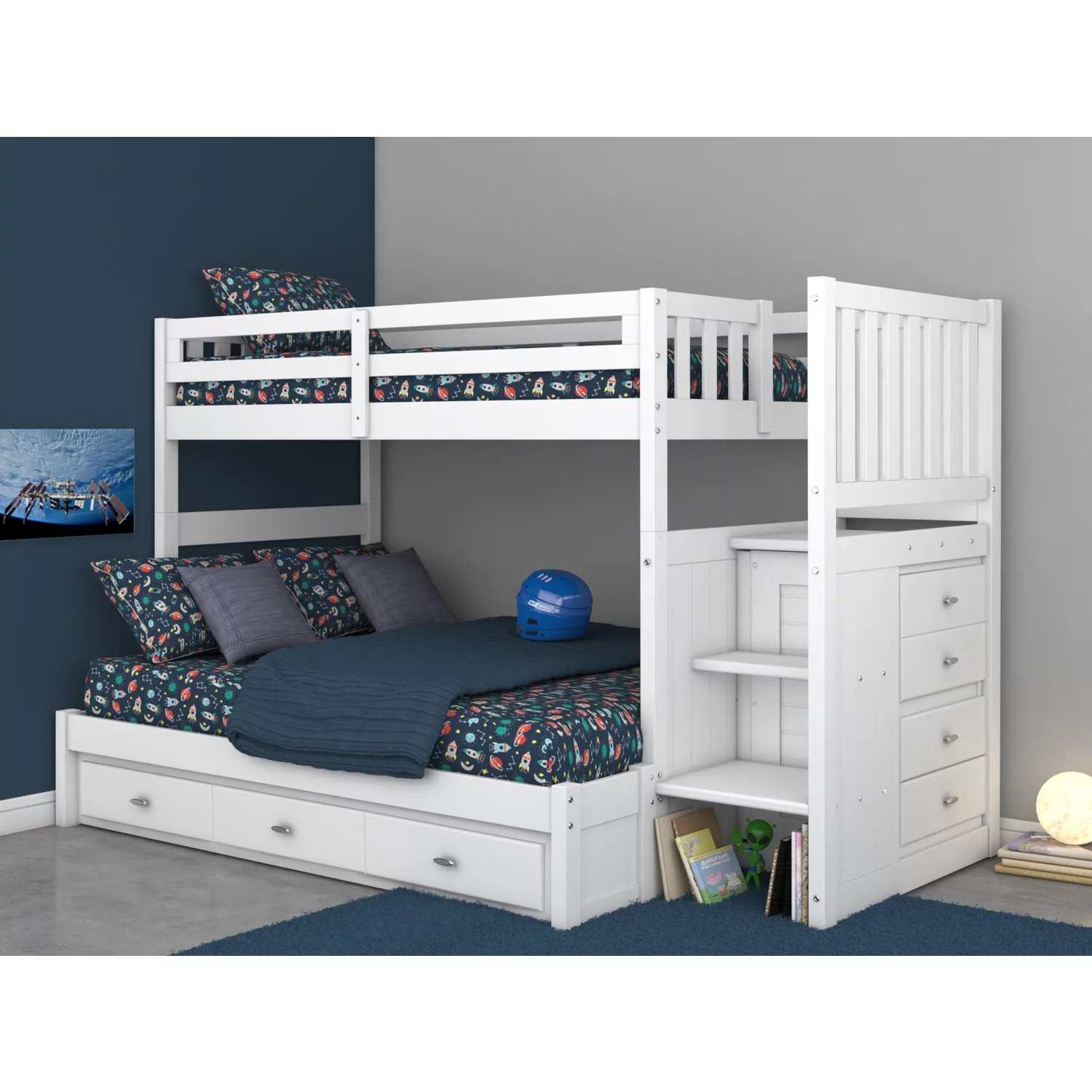 OS Home and Office Furniture 0217TFK3-22 Solid Pine Bunk Bed in Casual White