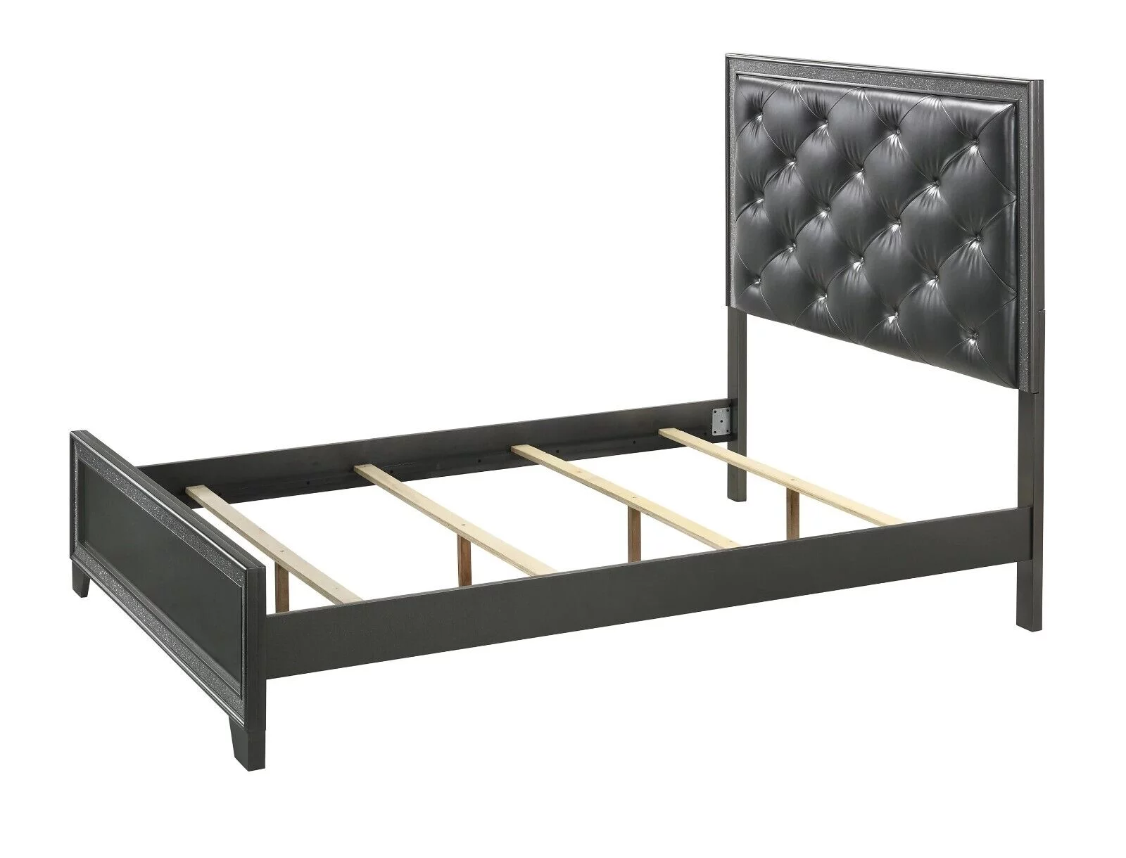 1pc Modern Glam Queen Size Panel Bed Button-Tufted Headboard Dark Gray Finish Bedroom Furniture