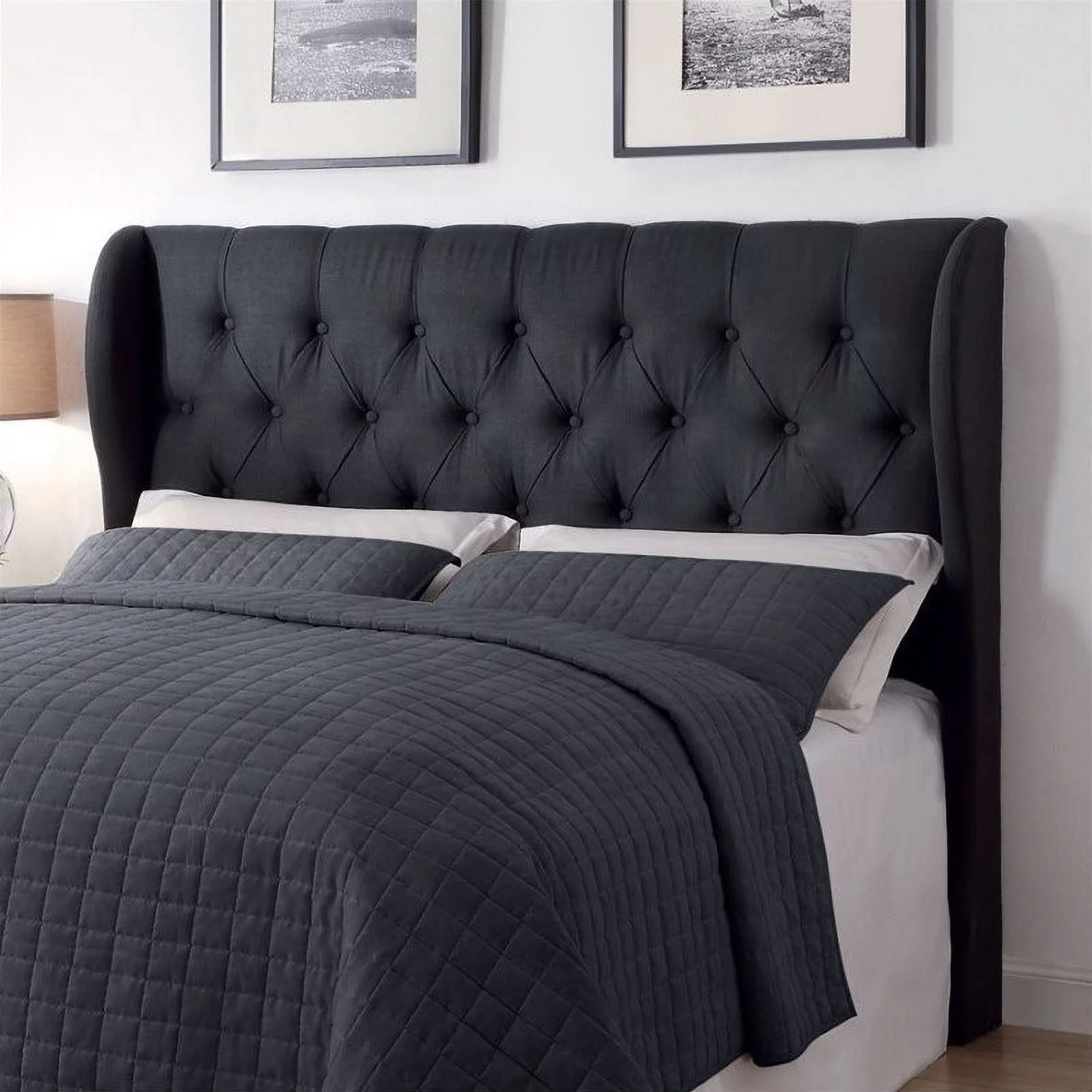 Queen/Full Headboard with Button Tufting Charcoal