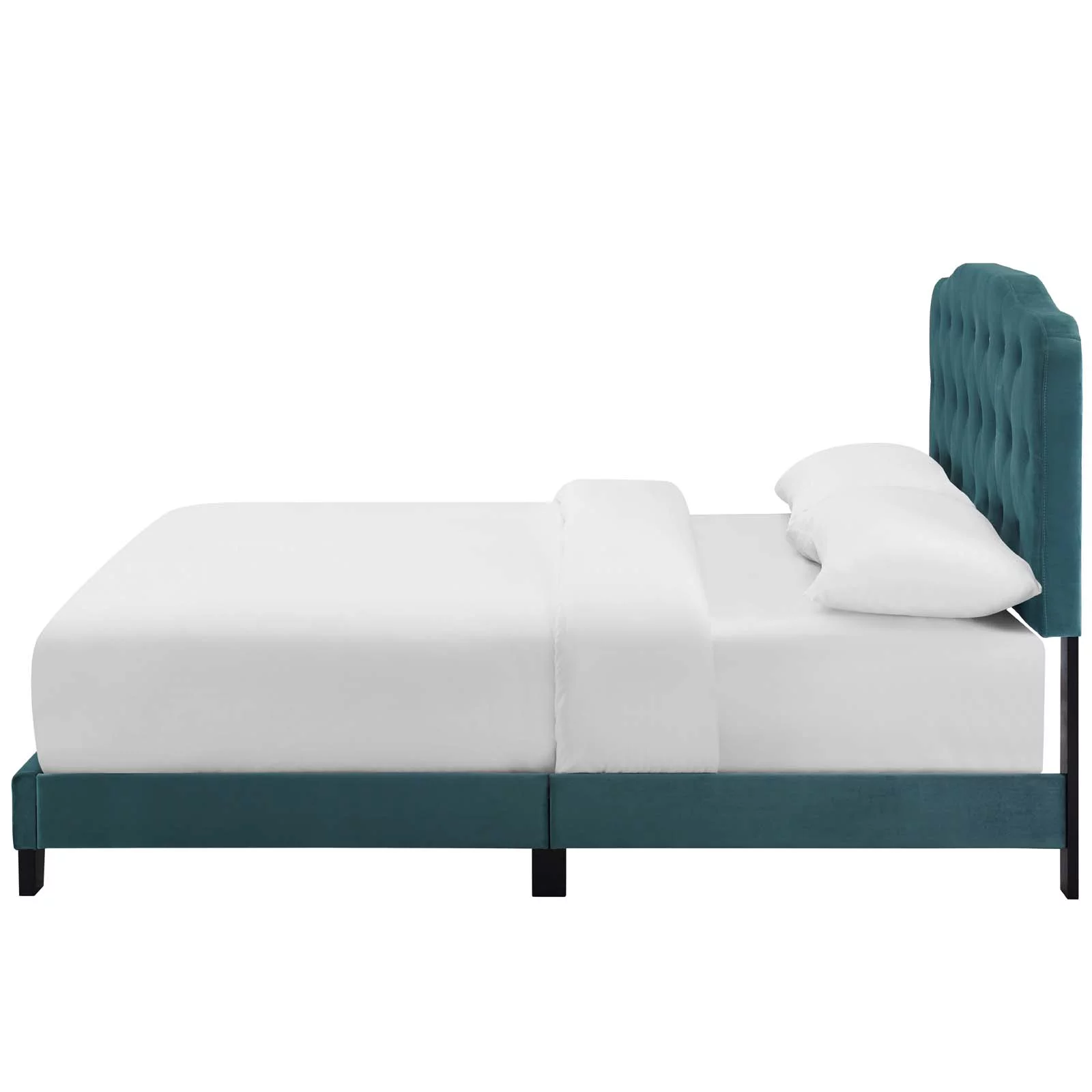 Contemporary Modern Urban Designer Bedroom Twin Size Bed Frame, Velvet Fabric, Blue, Box Spring Required