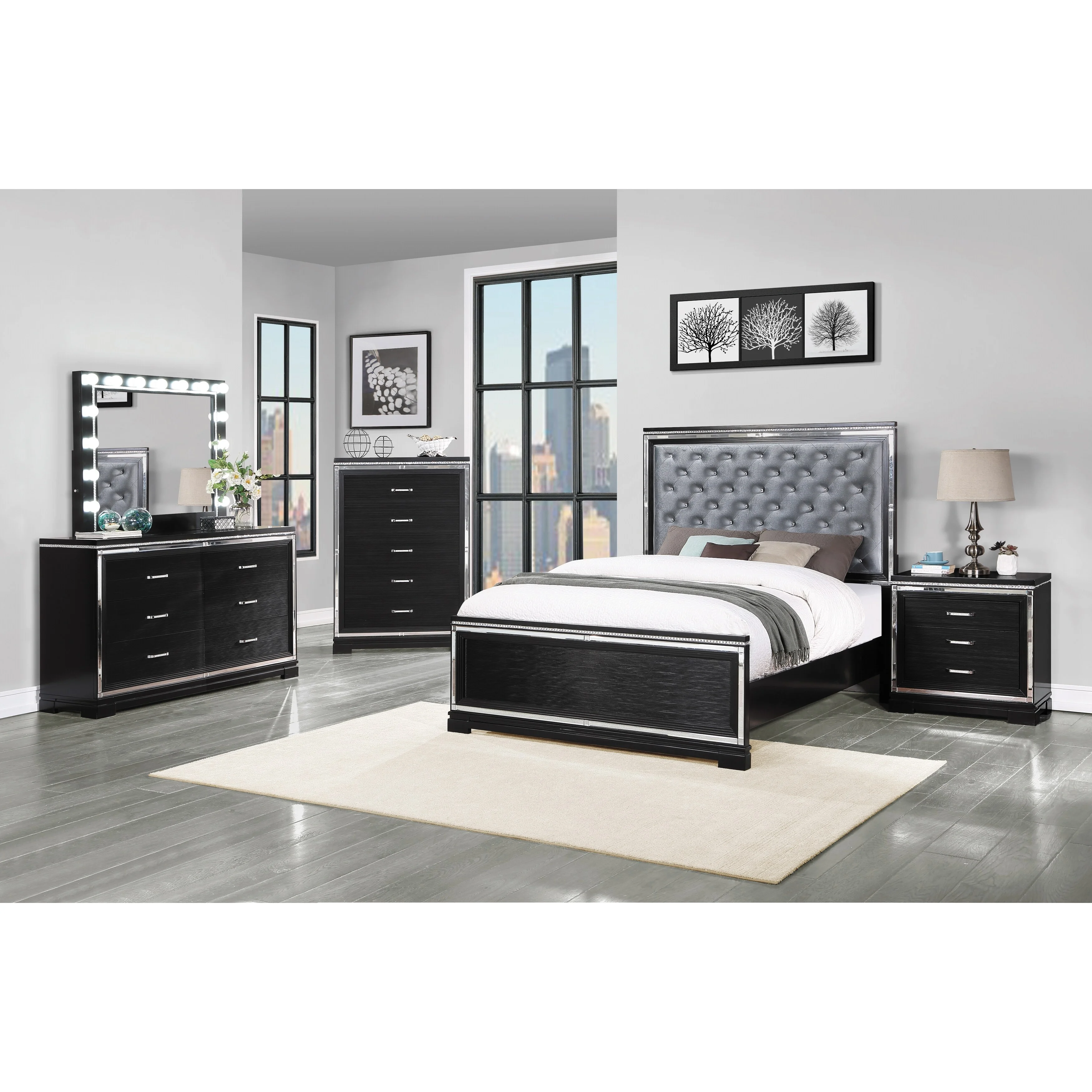 Isabelle Black 3-piece Bedroom Set with Dresser and Mirror Queen