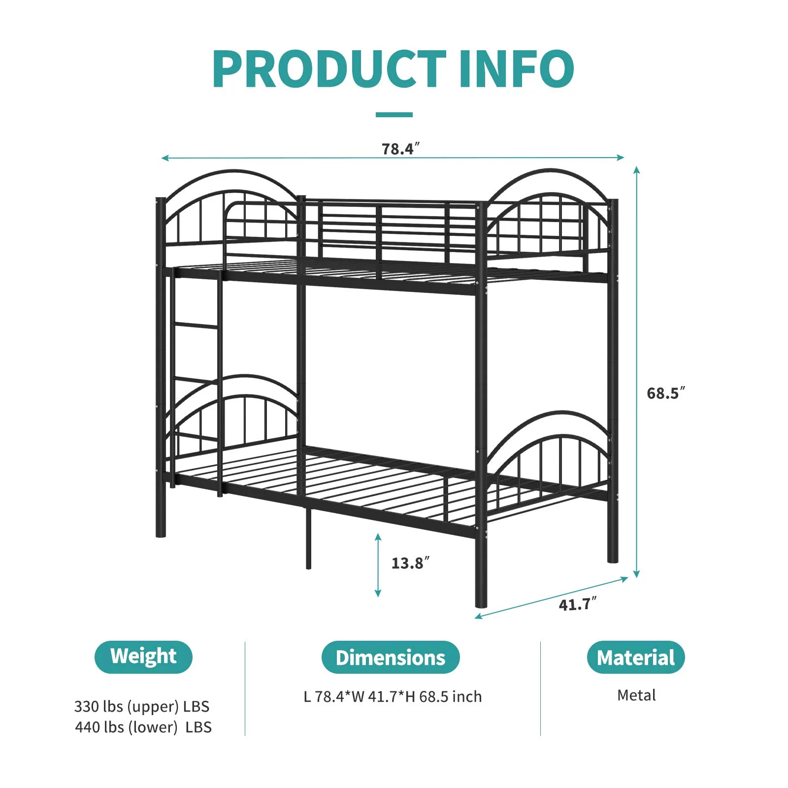 Mecor Twin Over Twin Bed Frame, Metal Convertible Bunk Bed - Sturdy Metal Frame with Removable Ladder & Safety Guard Rail - for Boys, Girls, Kids, Teens, Adults - Black