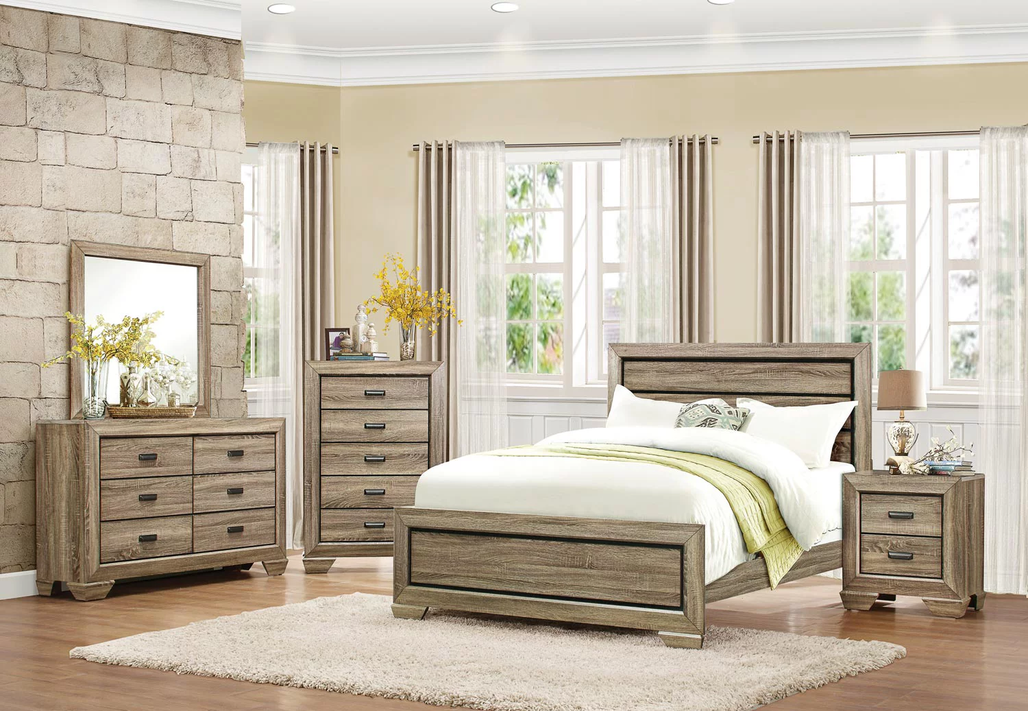 Bainbridge Rustic 4 Piece Full Bedroom Set in Beechwood