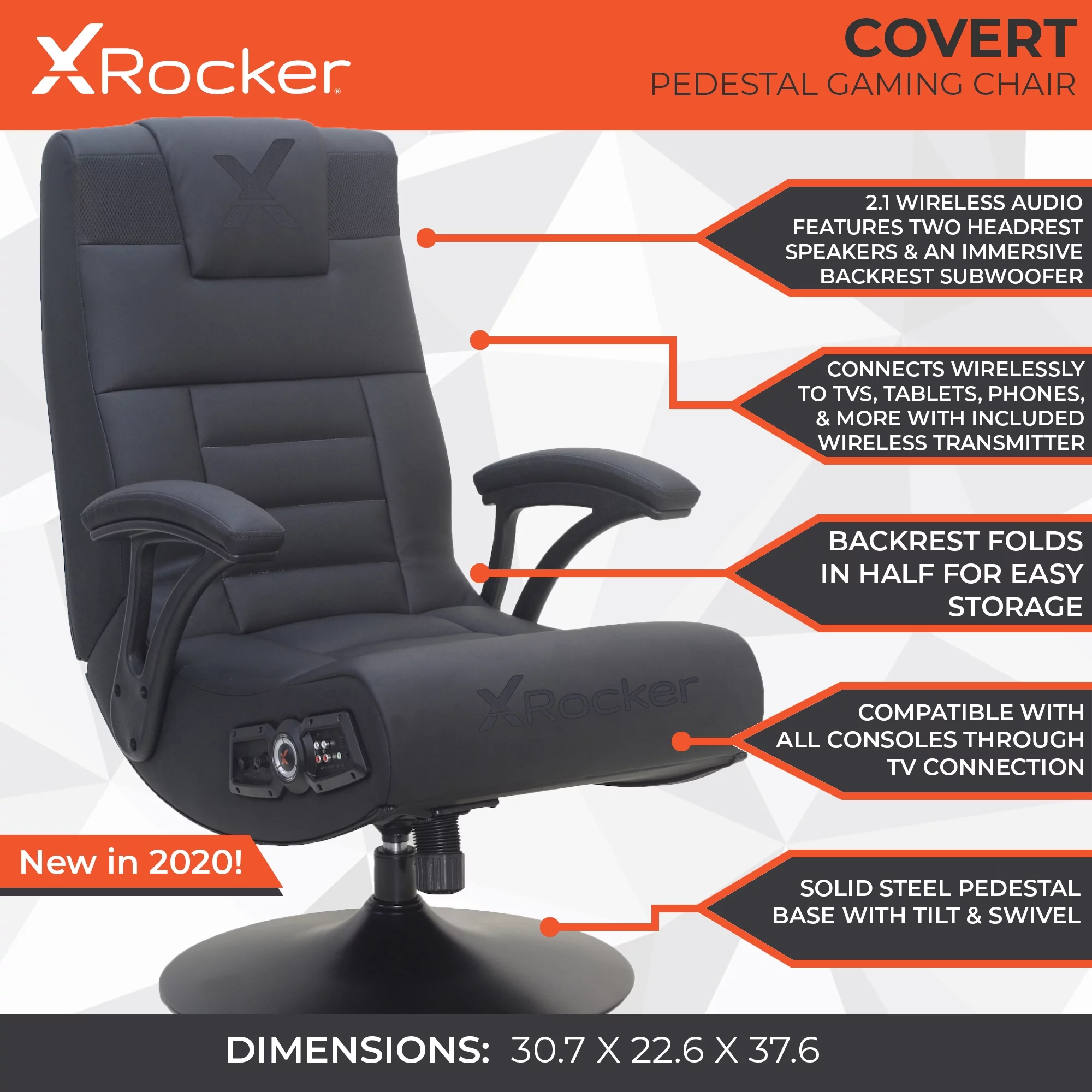 X Rocker Covert 2.1 Wireless Audio PU Leather Console Gaming Chair with Pedestal, Black